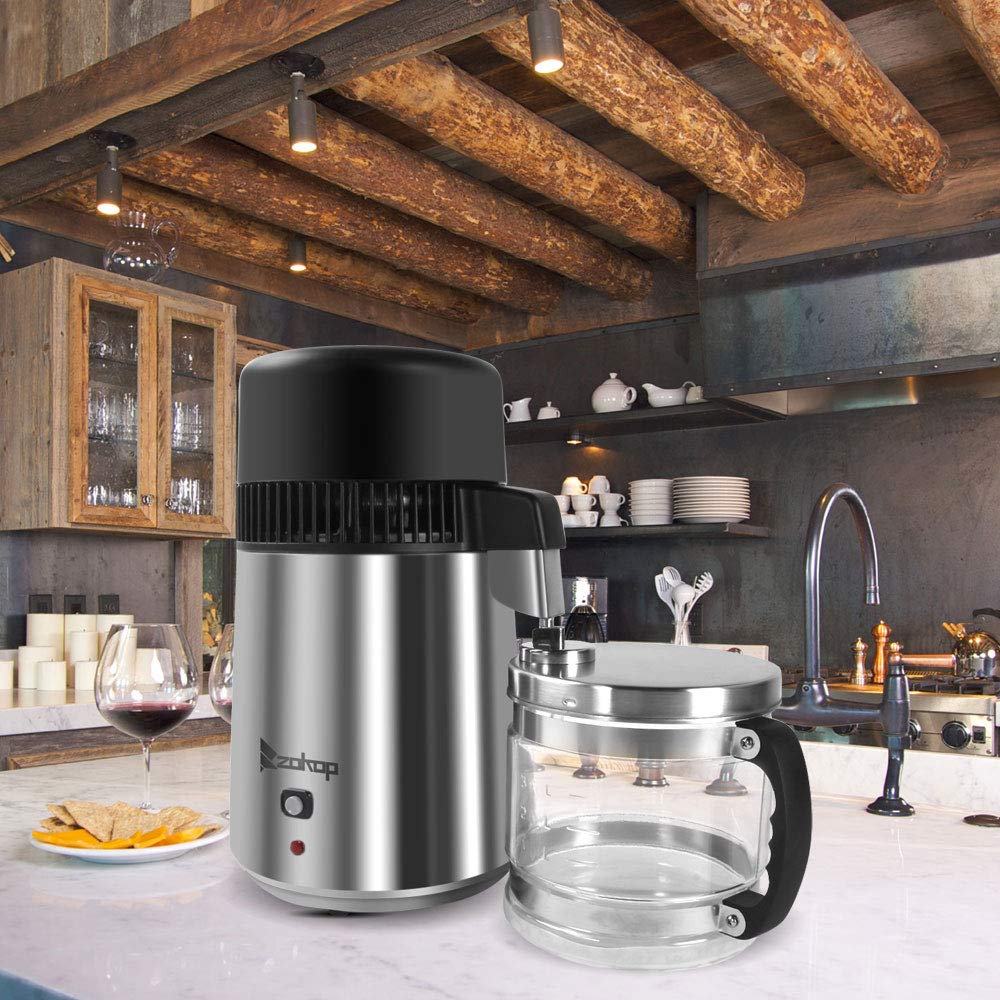 Stainless Steel Countertop Water Distiller Machine with Glass Container - 720W Pure Water Maker for Home Use | All Stainless Steel Interior | Perfect for Drinking, Cooking, Baby Formula & Essential Oil Distillation