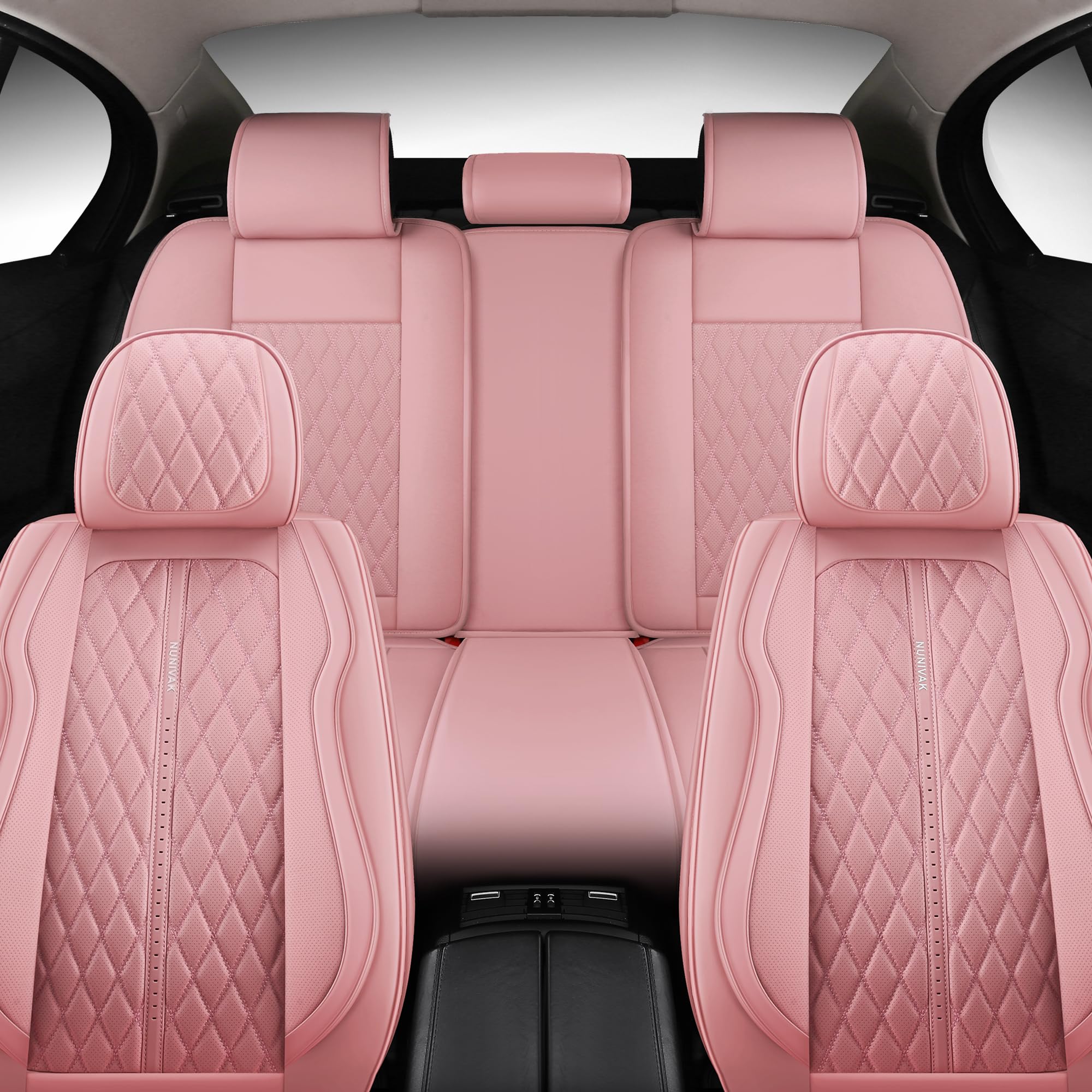 Premium Full Coverage Leather Car Seat Covers Set - Waterproof & Universal Fit for Cars, Trucks, Sedans - Luxury Pink Seat Protector with 5-Piece Cushion | Perfect for Daily Commute, Road Trips & Vehicle Protection