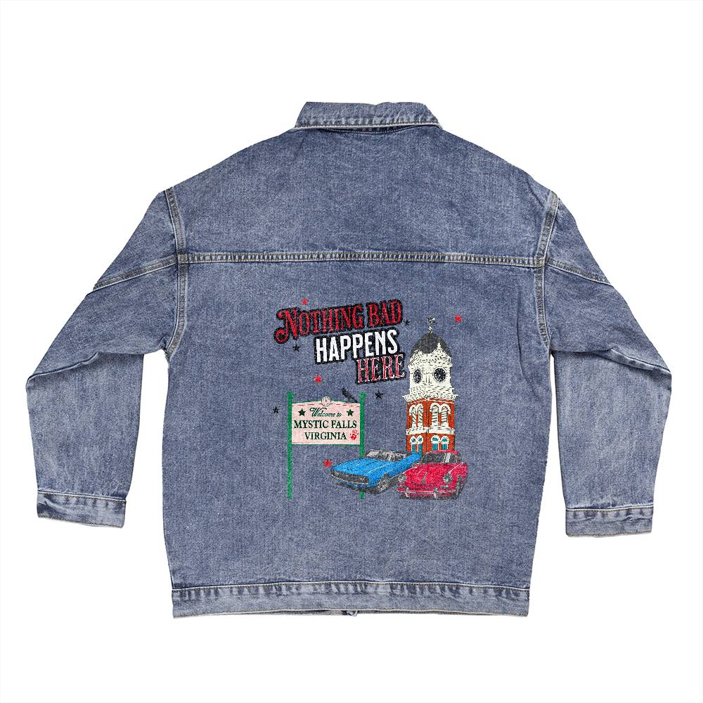 Customizable Mystic Falls Denim Jacket for Women & Men - DIY Distressed Denim Jacket with Patches - Perfect for Casual Wear, Street Style & Music Festivals