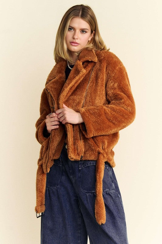 Davi & Dani Women's Fuzzy Fleece Zip-Up Jacket with Collared Neck - Cozy Winter Outerwear for Casual Wear & Outdoor Activities