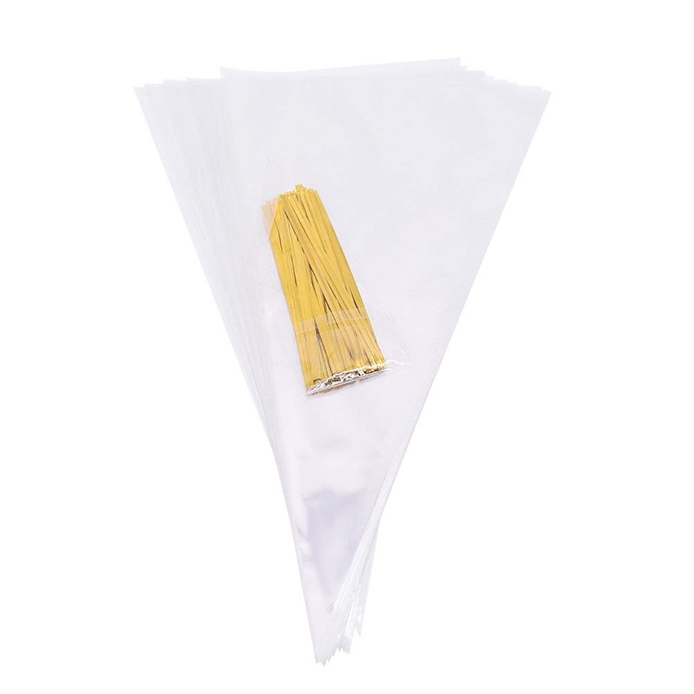50pcs Transparent Cone Shaped Popcorn Bags - 3 Sizes Candy Gift Bags for Christmas, Birthday Parties & Movie Nights (18x37cm Bulk Pack) | Perfect for Concessions, Party Favors & Holiday Treat Packaging
