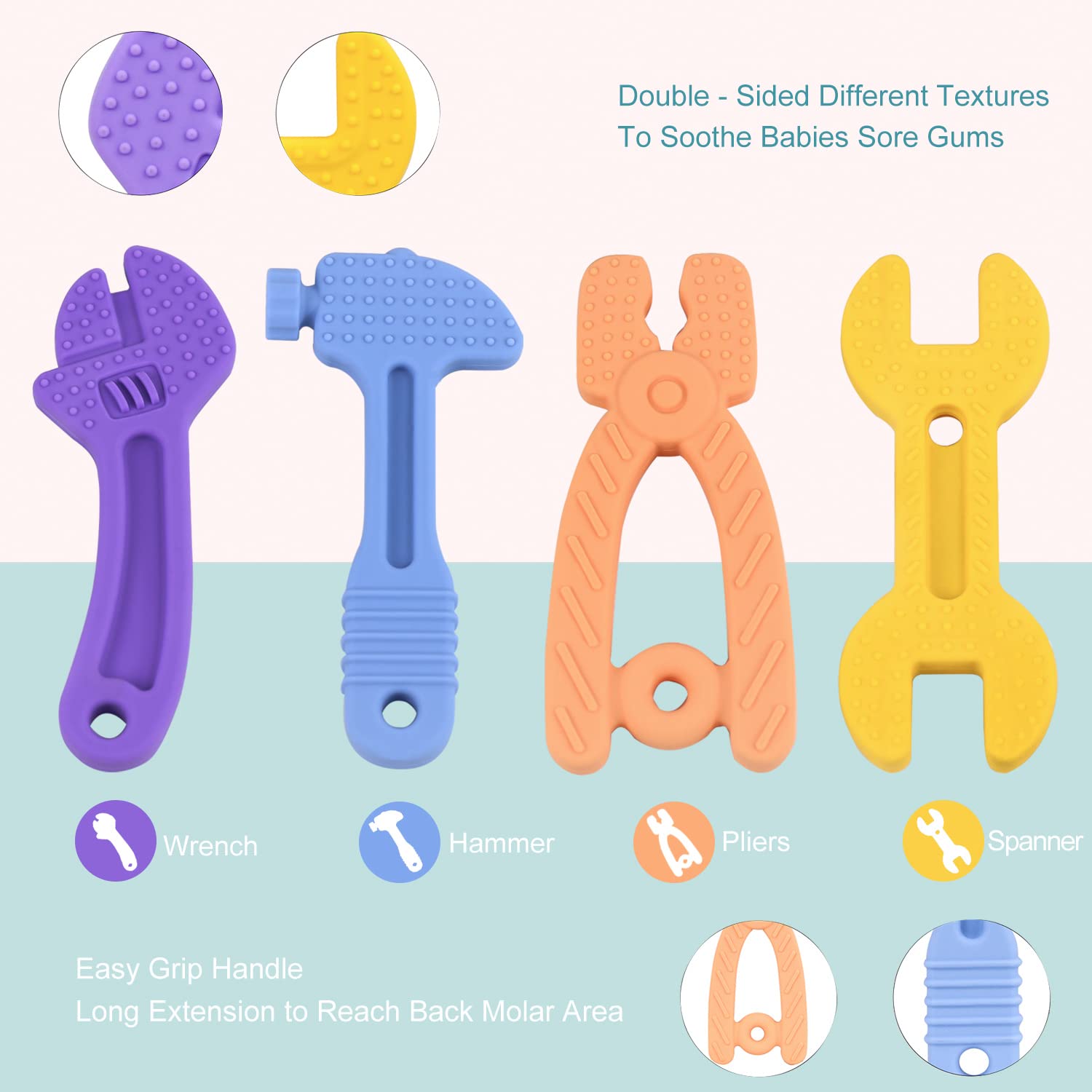 Best Silicone Teething Toys for Babies 3-12 Months - Safe Chew Toys for Teething Relief | Hammer, Wrench & Pliers Shaped Teethers for Boys & Girls | Perfect for Soothing Sore Gums at Home or On-the-Go