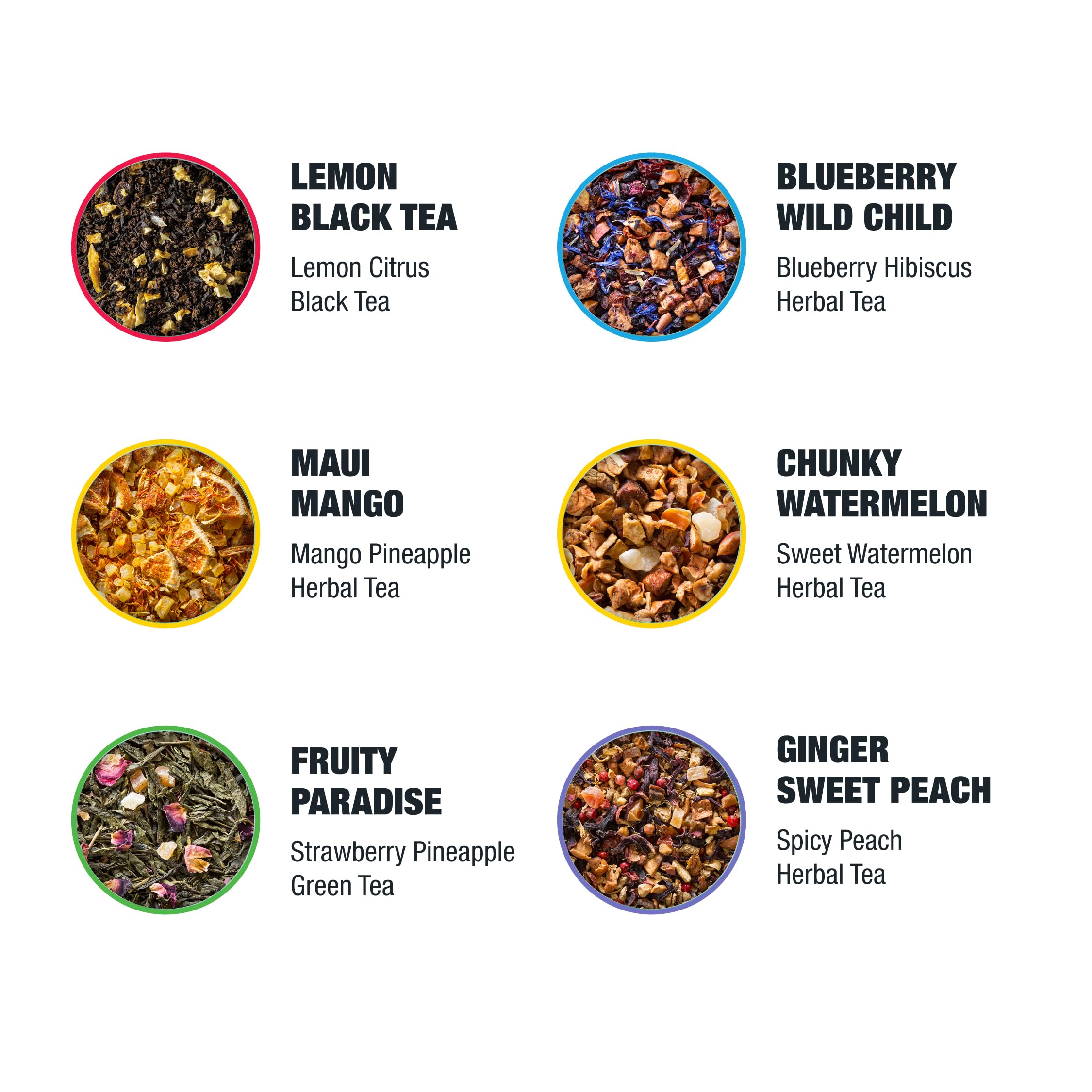 Tiesta Tea - 6-Pack Cold Brew Loose Leaf Tea Variety Sampler | Medium to Non-Caffeinated Assorted Flavors | Each Makes 64oz Pitcher | Perfect for Iced Tea, Summer Drinks & Office Refreshments