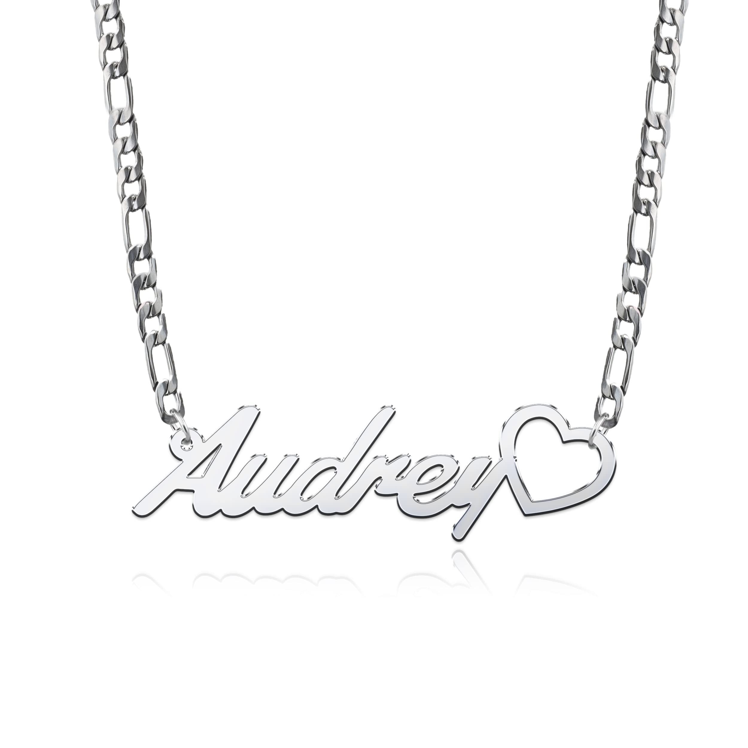 Pugster Personalized Name Necklaces for Women - Custom Engraved Nameplate Pendant with 18K Gold Plated Figaro Chain - Perfect Gift for Birthday, Anniversary & Valentine's Day