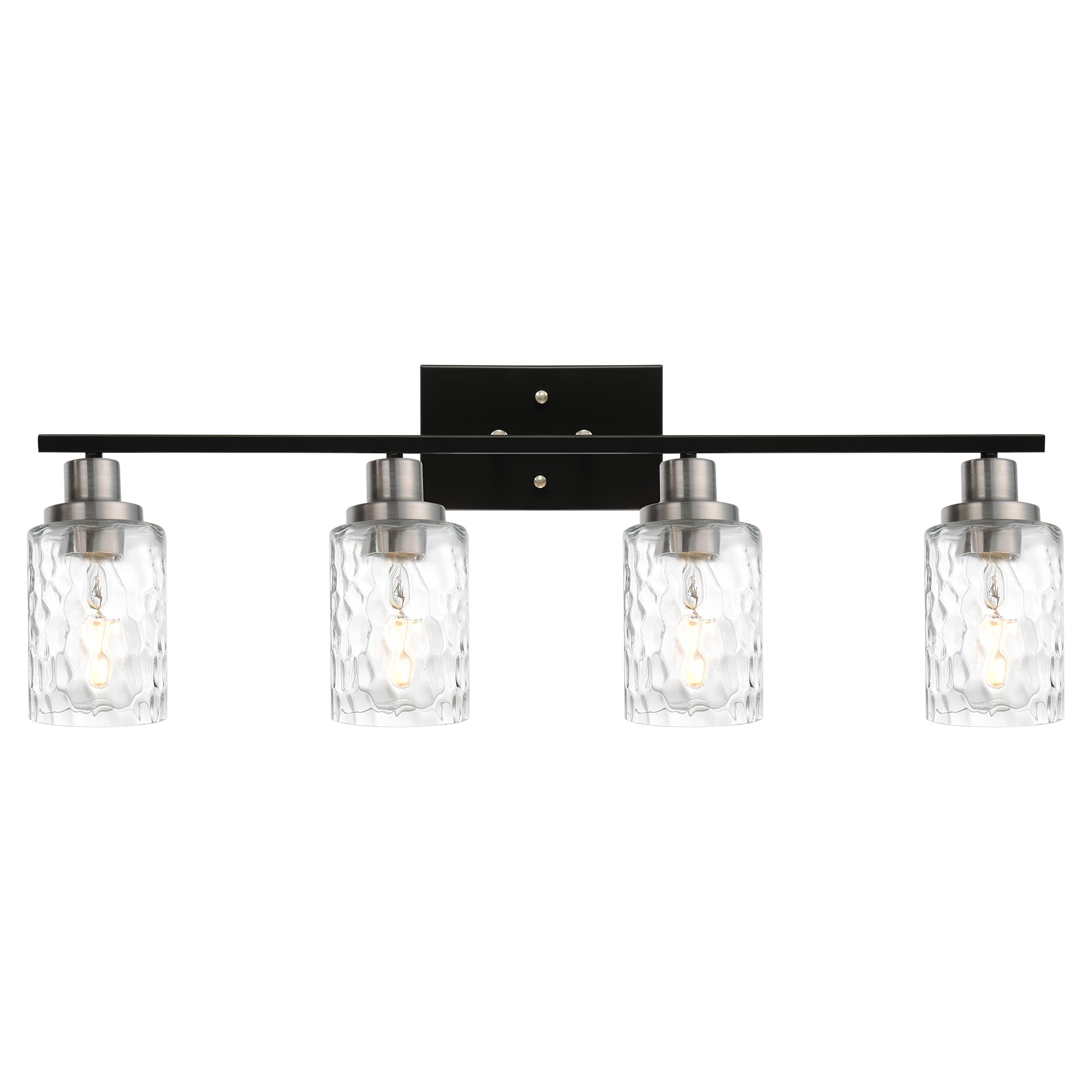 MELUCEE 4-Light Black Bathroom Vanity Light - 31 Inch Brushed Nickel Mirror Lighting with Clear Hammered Glass Shade - Dimmable Metal Wall Lamp for Bathroom, Kitchen, Dressing Room (Patent: US D963914 S) - Perfect for Modern Home Decor & Vanity Makeup Area