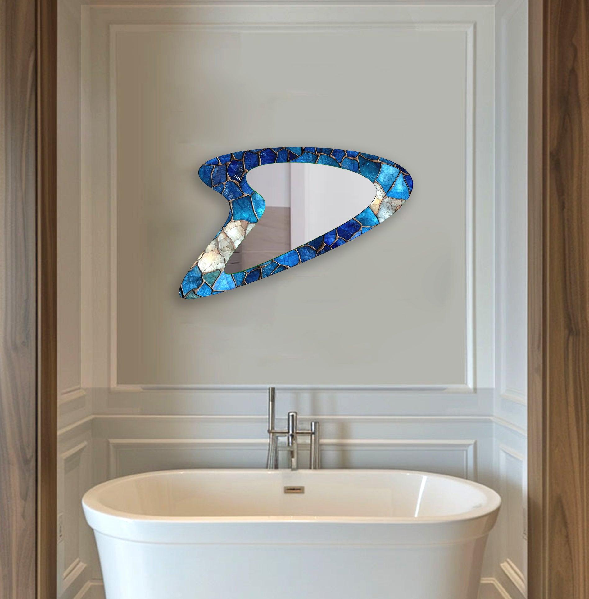 Blue Stained Modern Glass Wall Mirror - Elegant Home Decor for Living Room, Bedroom & Entryway - Perfect for Adding Style & Depth to Any Space