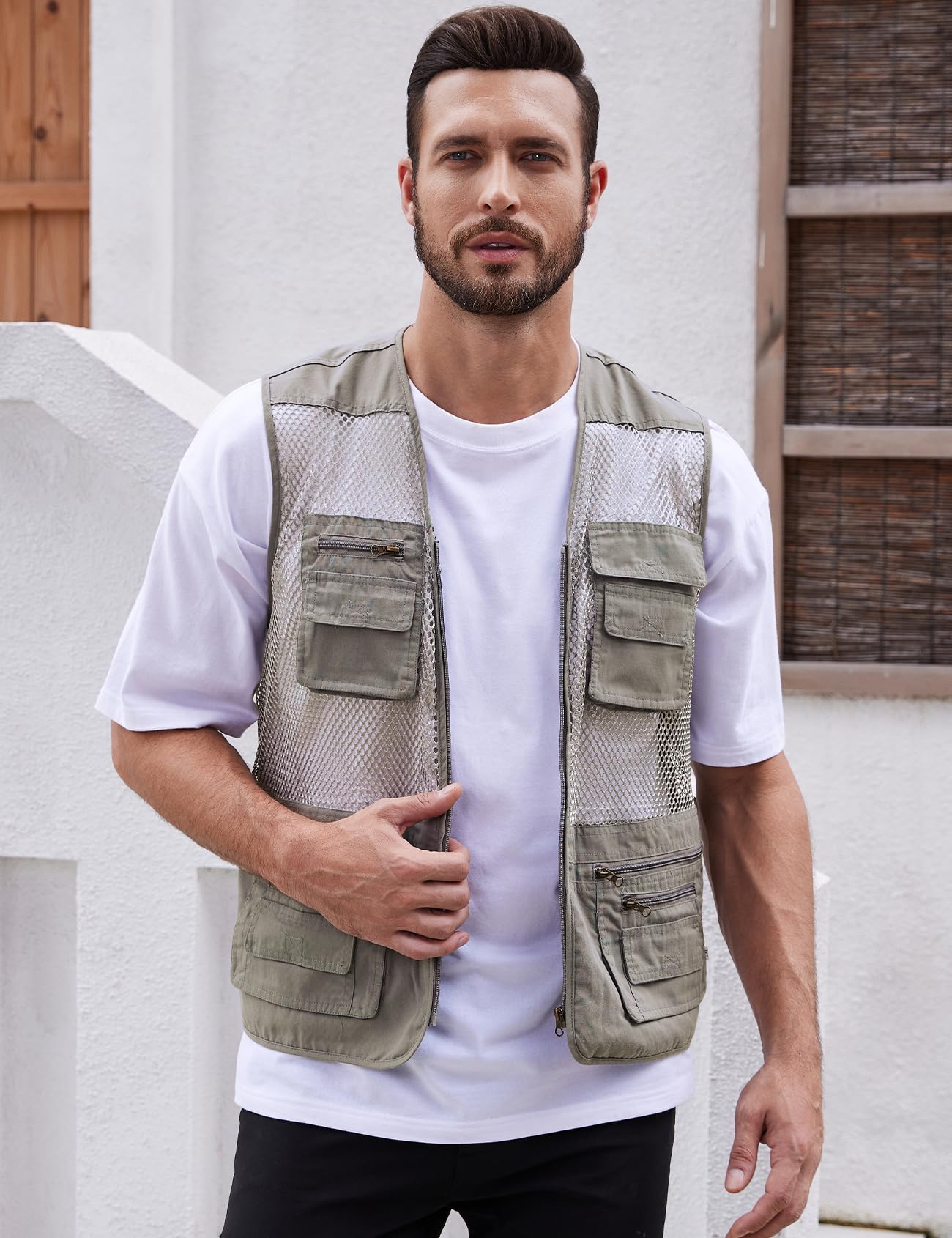 Gihuo Men's Utility Vest - Lightweight Fishing & Safari Vest with Multiple Pockets for Outdoor Adventures, Hiking, Travel & Summer Activities