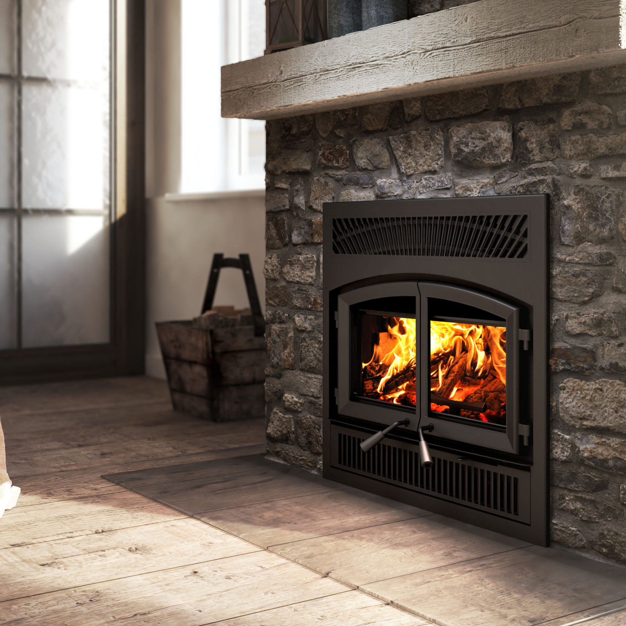 Enerzone Solution 2.5 ZC II High Efficiency Fireplace Insert Bundle - Eco-Friendly Heating for Living Rooms, Cabins & Winter Homes