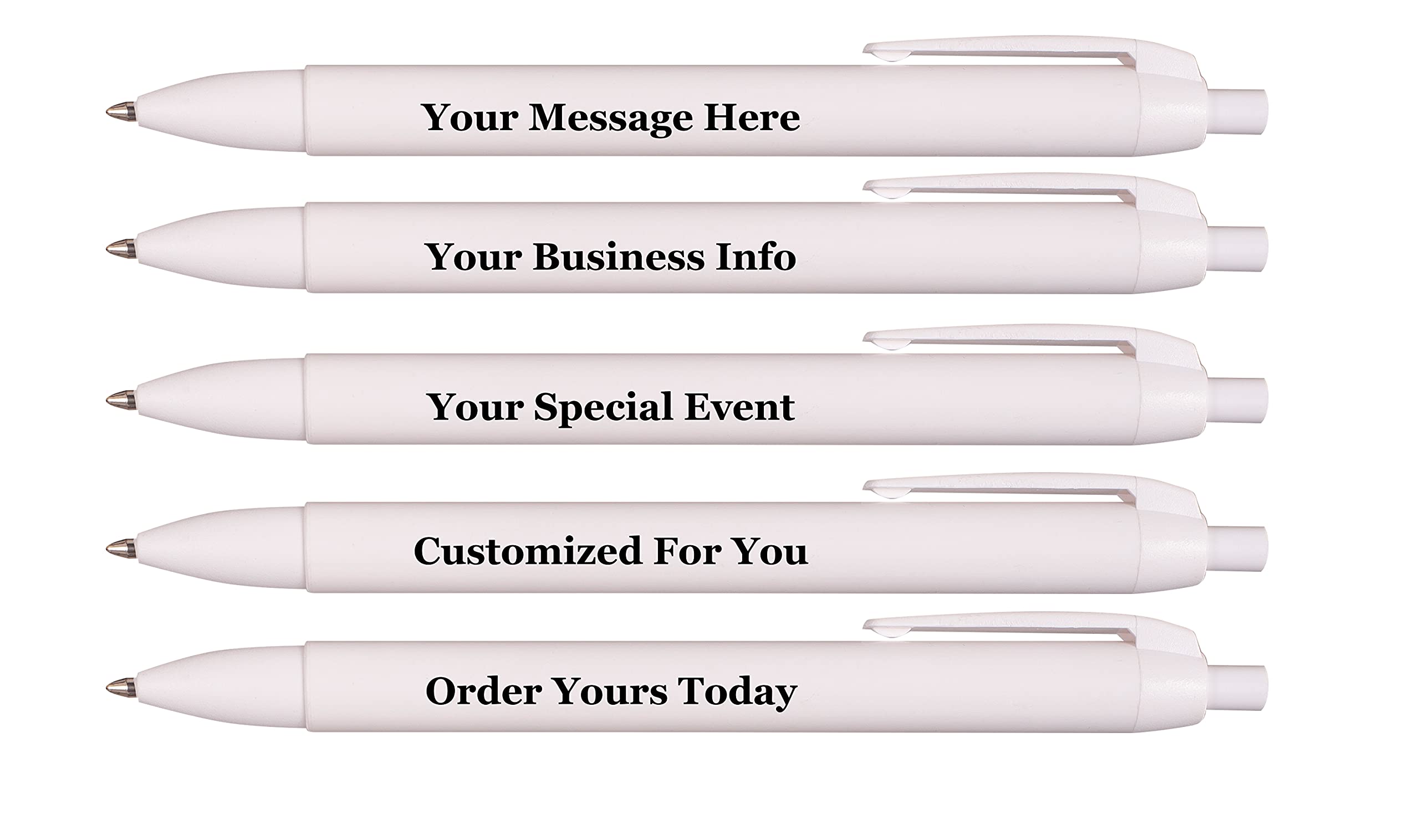RevMark Personalized Wide Body Ballpoint Pens - Custom Printed with Name, Business or Event Info - Premium USA Made Promotional Pens with Smooth Black Ink - Bulk Pack of 500 White Pens - Perfect for Corporate Gifts, Trade Shows & Branded Marketing