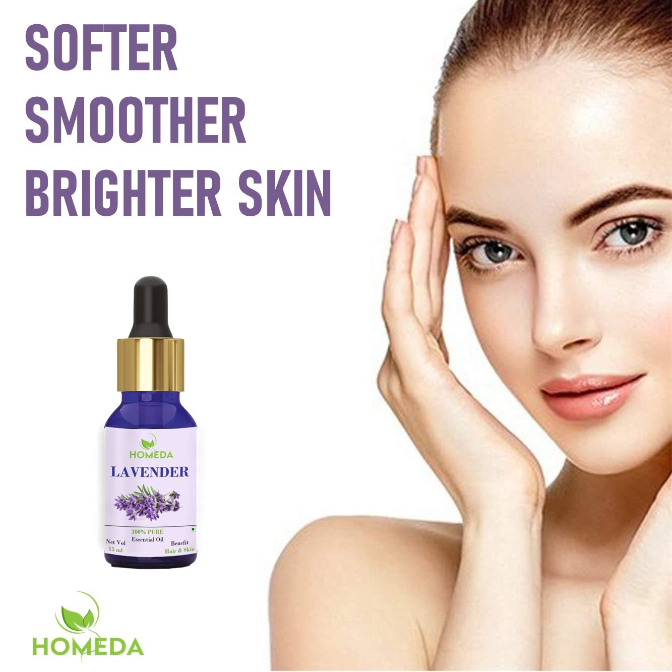 Homeda 100% Pure Lavender Essential Oil (15ml) for Hair Growth, Skin Care, Relaxation & Aromatherapy - Perfect for Diffusers, Massage, Bath, Soap Making & Sleep Aid | Natural Essential Oil for Face, Body & Home Use