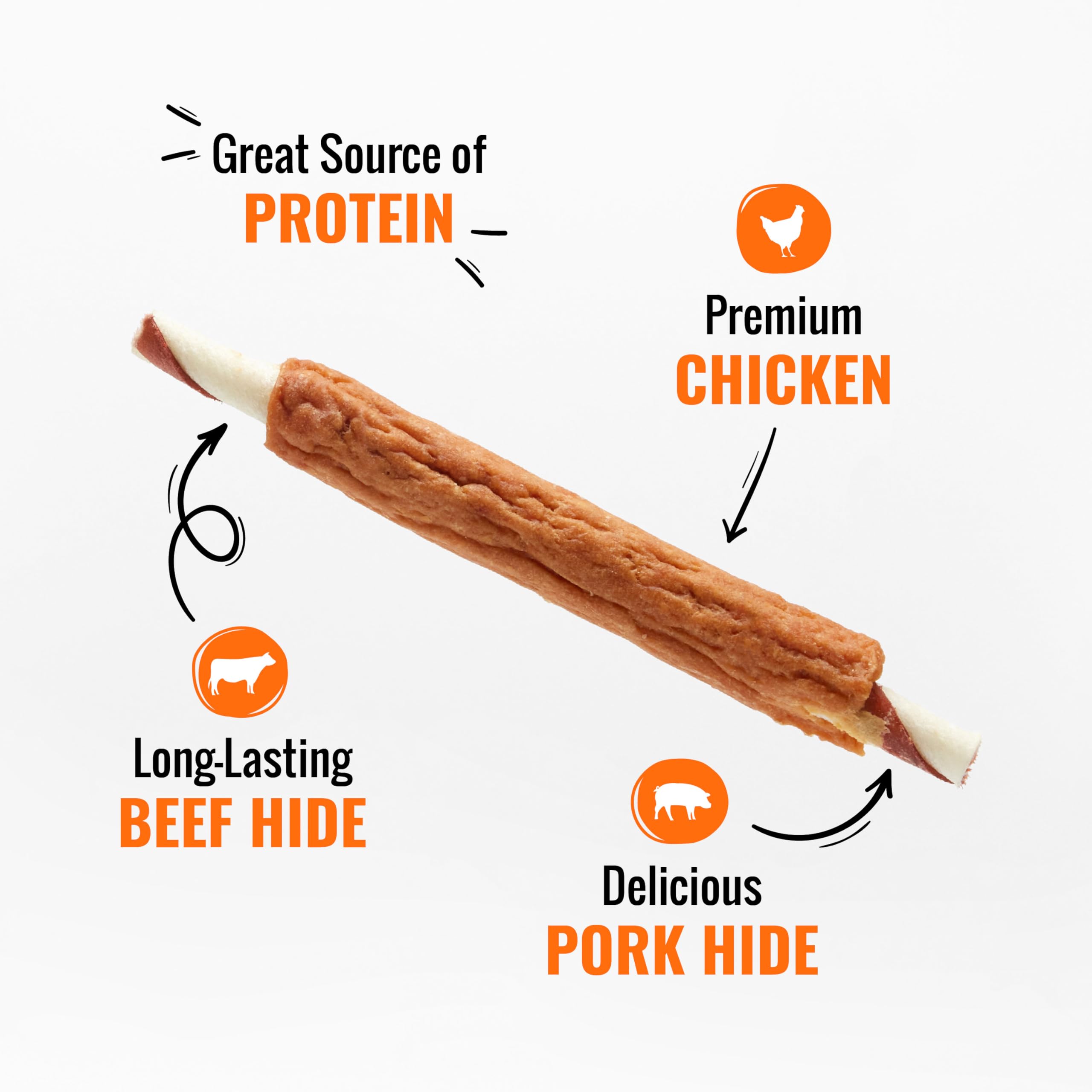Good ‘n’ Fun Triple Flavor Dog Chews - Beef, Chicken & Pork Hide Long-Lasting Treats for All Dogs (12oz) - Perfect for Training Rewards, Dental Health & Playtime