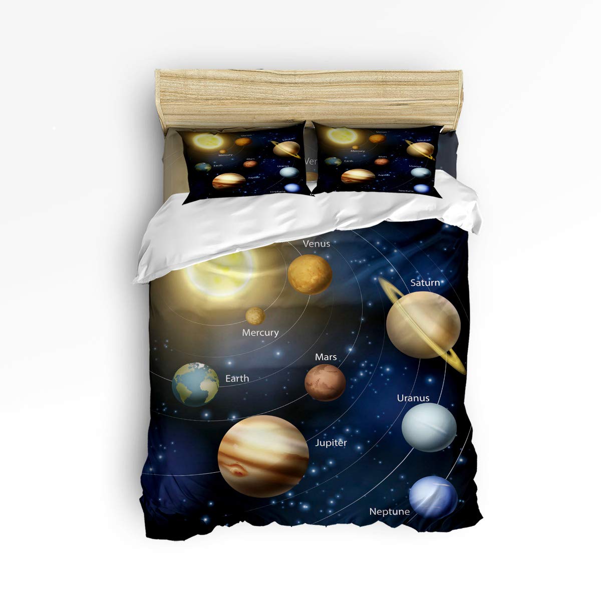 USOPHIA King Size 4-Piece Bed Sheet Set - Solar System Orbit with Planet Names, 3D Printed Floral Duvet Cover | Space-Themed Bedding for Astronomy Lovers, Kids' Room Decor & Unique Gift Idea
