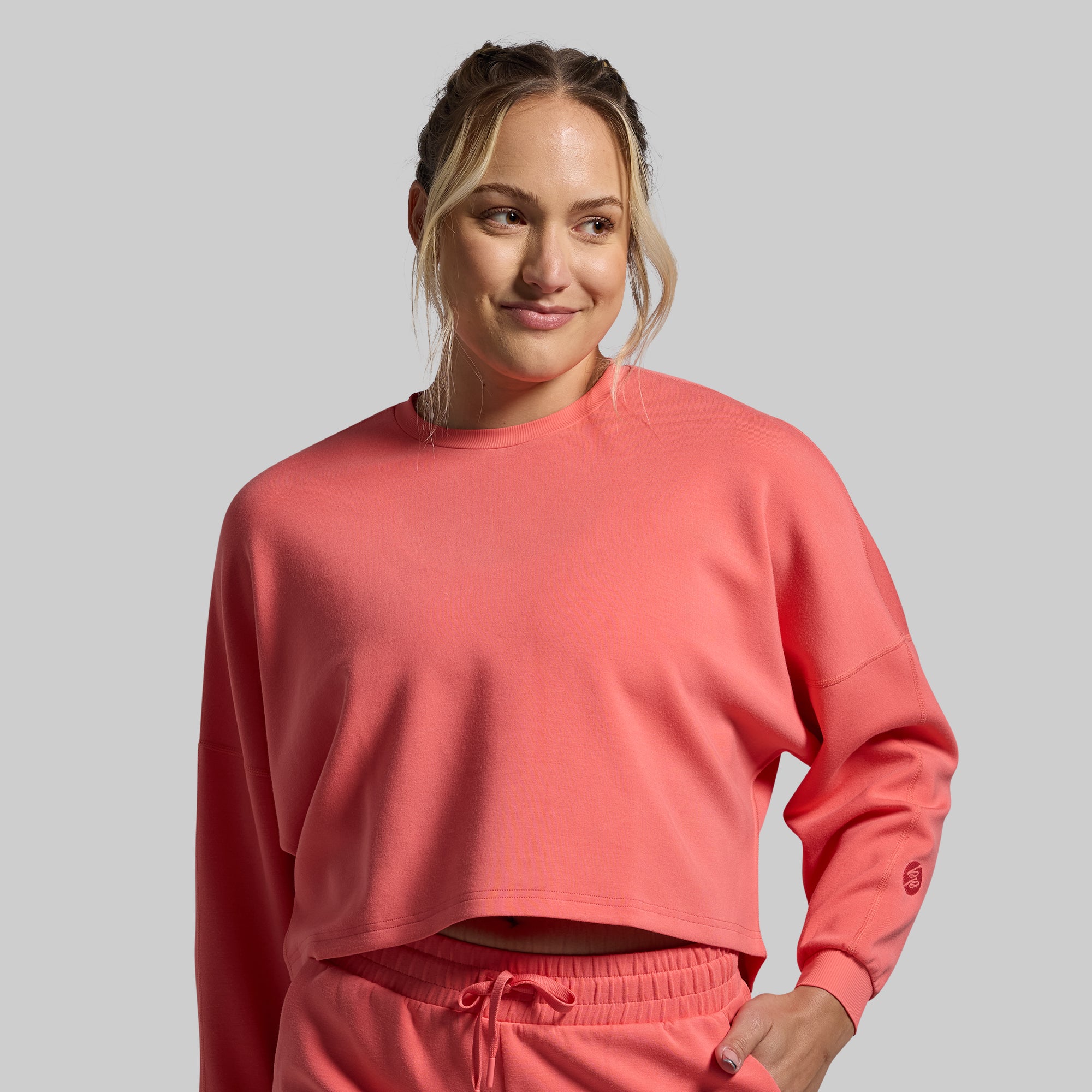 Lounge Lux Cropped Pullover Sweater - Soft Casual Women's Top in Hot Peach | Perfect for Relaxing at Home, Coffee Dates & Weekend Outfits