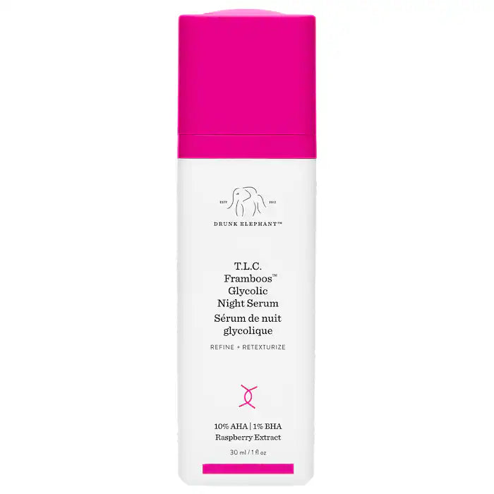 Drunk Elephant T.L.C. Framboos Glycolic Night Serum - Exfoliating & Rejuvenating Face Treatment for Glowing Skin | Perfect for Nighttime Skincare Routine & Anti-Aging