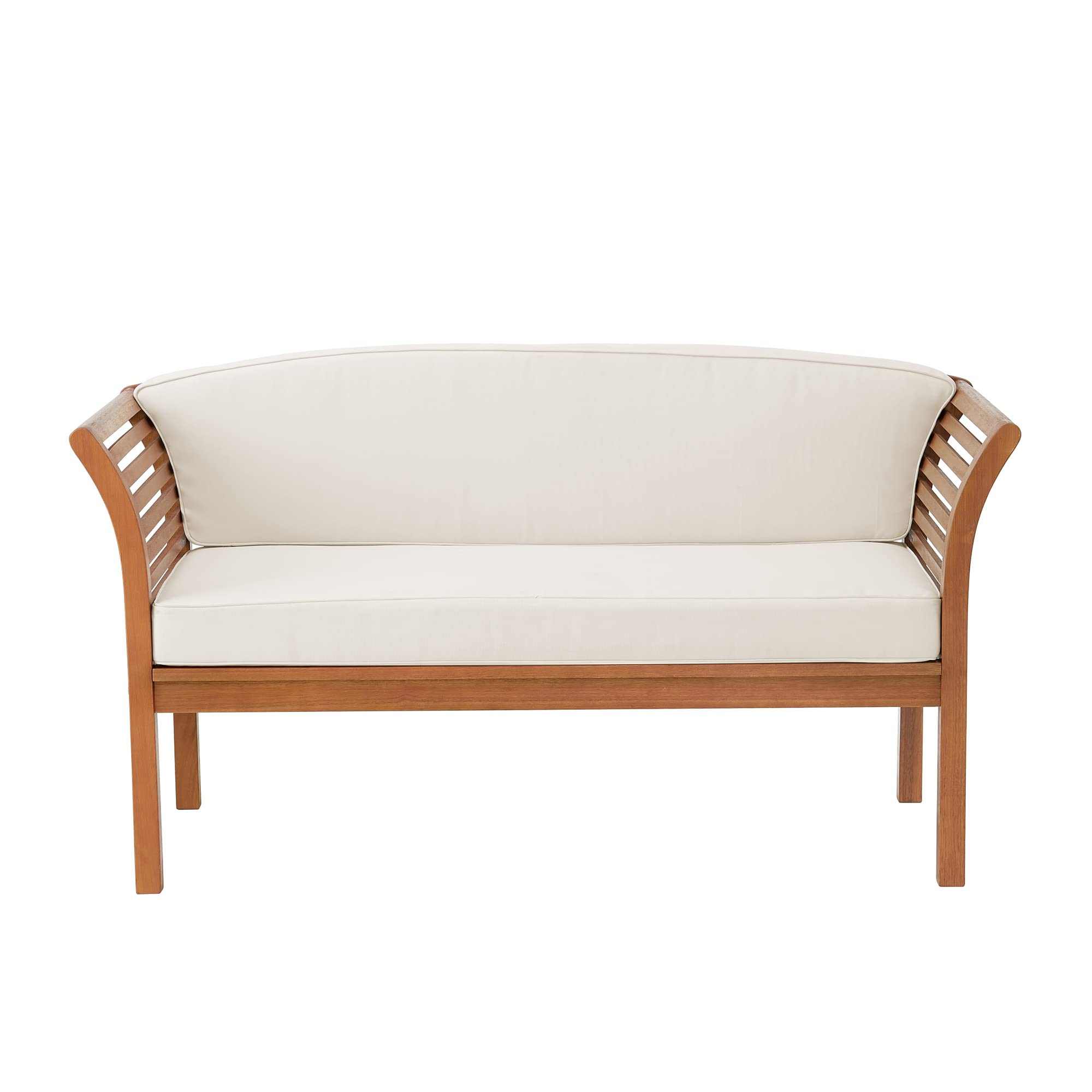 Premium 2-Piece Outdoor Patio Set with Eucalyptus Wood Bench & Coffee Table - Weather-Resistant Cushions, Natural Finish - Bench (57
