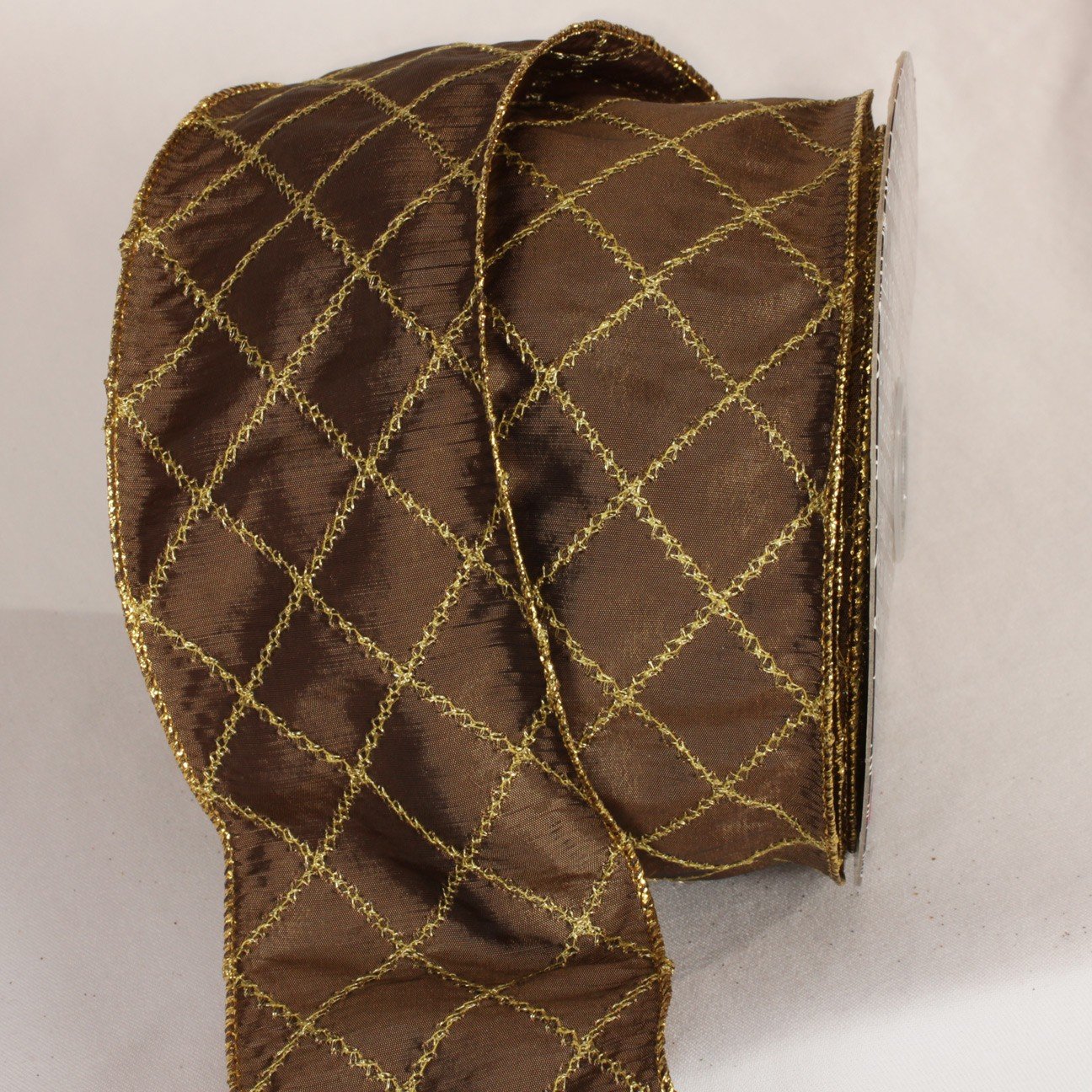 Premium Chocolate Brown Diamond Stitch Wired Craft Ribbon - 3 Inch x 20 Yards Bulk Roll for Gift Wrapping, Floral Arrangements, DIY Wedding Decor & Scrapbooking Projects