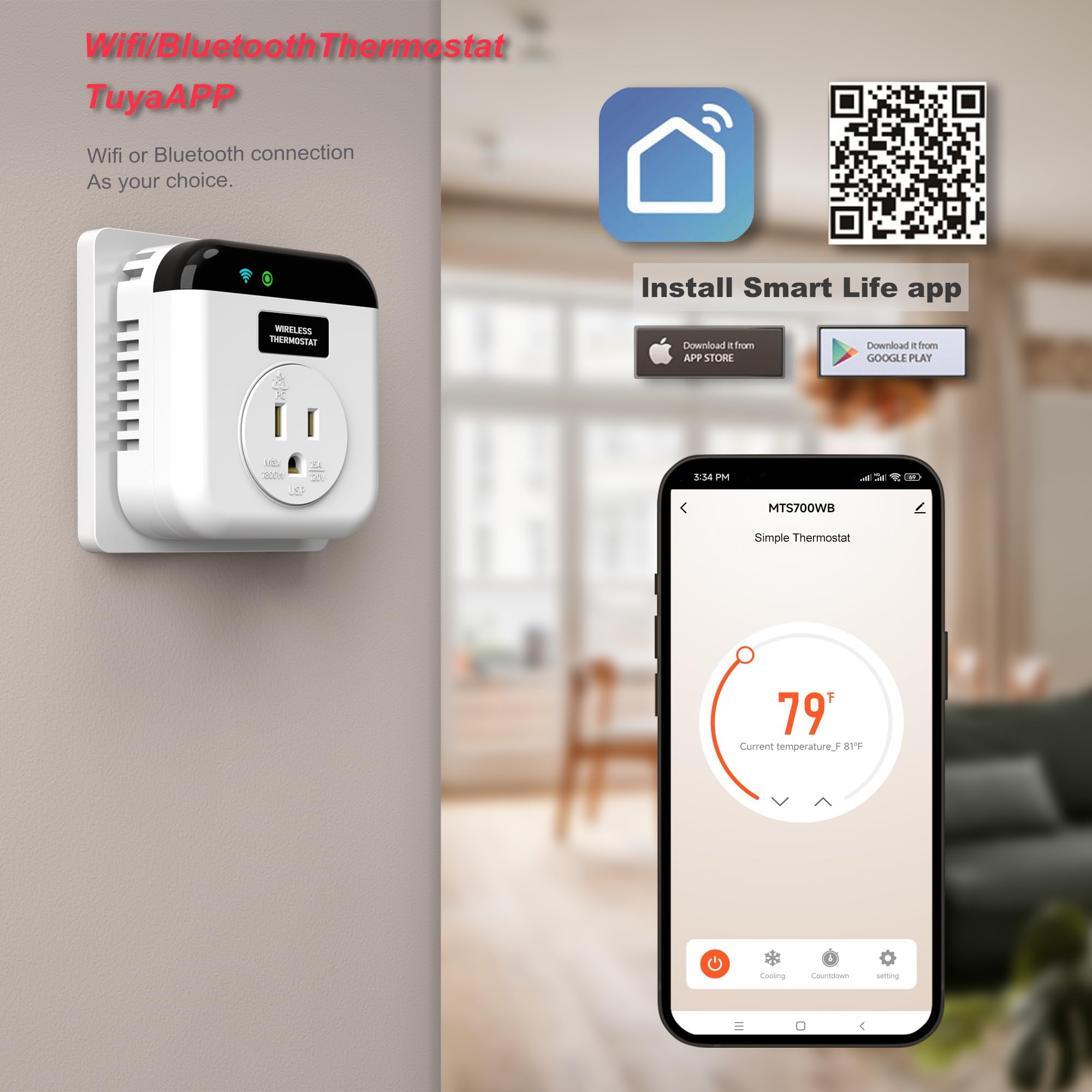 Smart WiFi Thermostat Plug - Programmable Temperature Controller with App & Voice Control - Works with Alexa & Google Home - Perfect for Home, Office & Vacation Rental Energy Savings