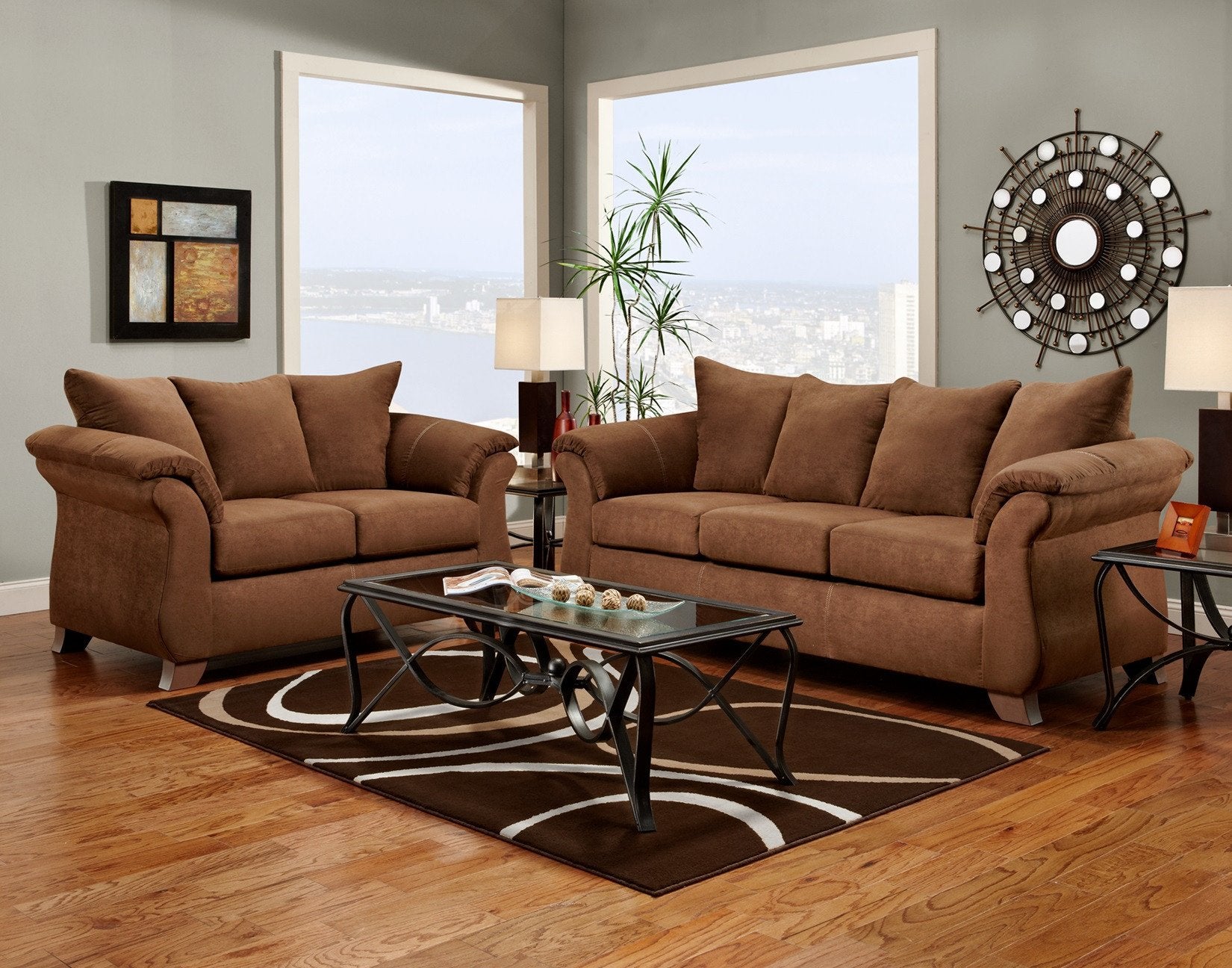 Premium Sensations Chocolate Brown Microfiber Pillow Back Loveseat - Made in USA - Perfect for Living Room, Home Theater & Cozy Reading Nook