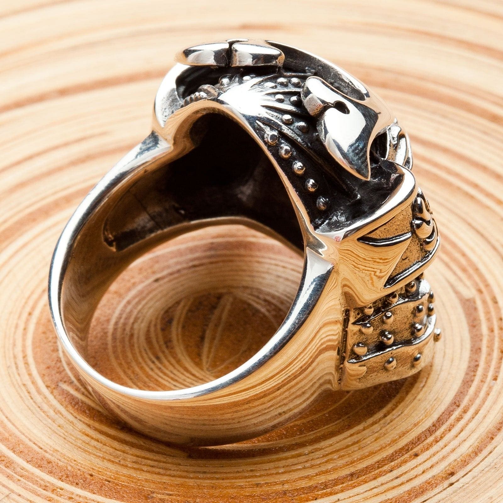 Japanese Samurai Mask Sterling Silver Ring - Handcrafted 925 Silver Men's Ring - Unique Samurai Warrior Jewelry Gift for Men - Perfect for Cosplay, Halloween, and Anime Enthusiasts