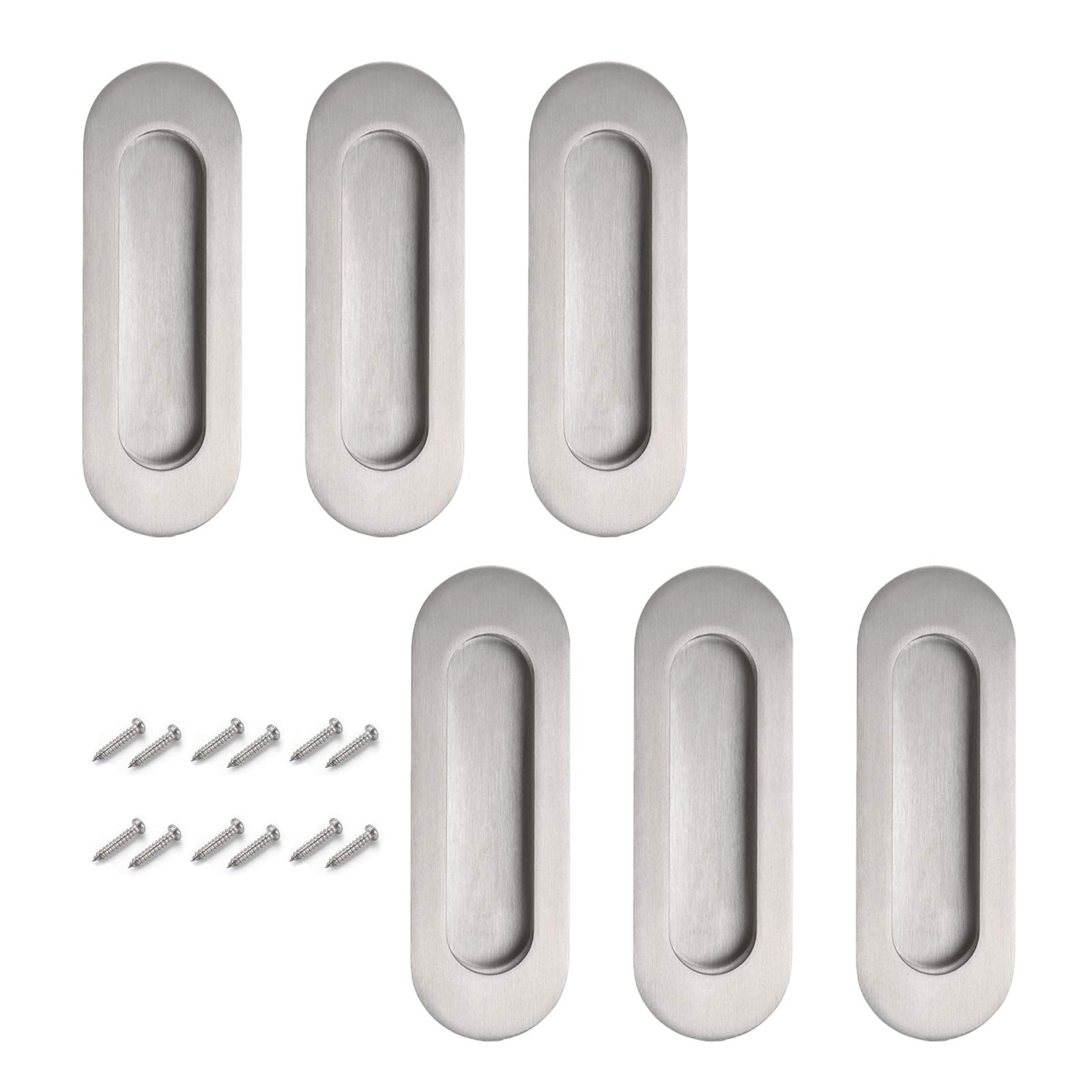 Probrico 6 Pack Brushed Nickel Flush Pull Handles - 4.7 Inch (120mm) Oval Cabinet Pulls for Sliding Doors, Closets & Drawers | Durable & Stylish Hardware for Kitchen Cabinets, Wardrobes & Furniture (Nickel Finish)