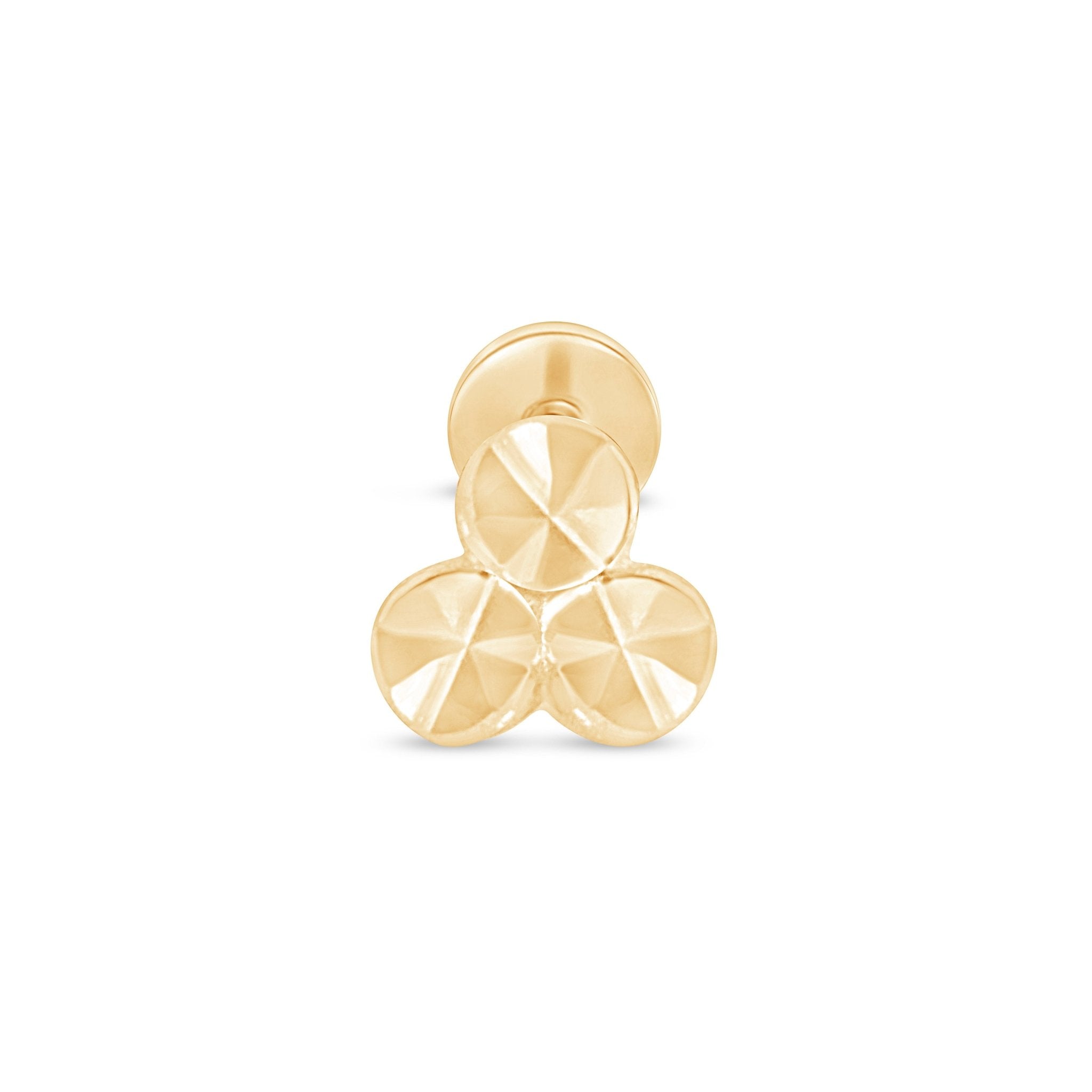 14K Yellow Gold Diamond Cut Trinity Flat Back Stud Earrings for Women - Perfect for Everyday Wear, Parties & Special Occasions