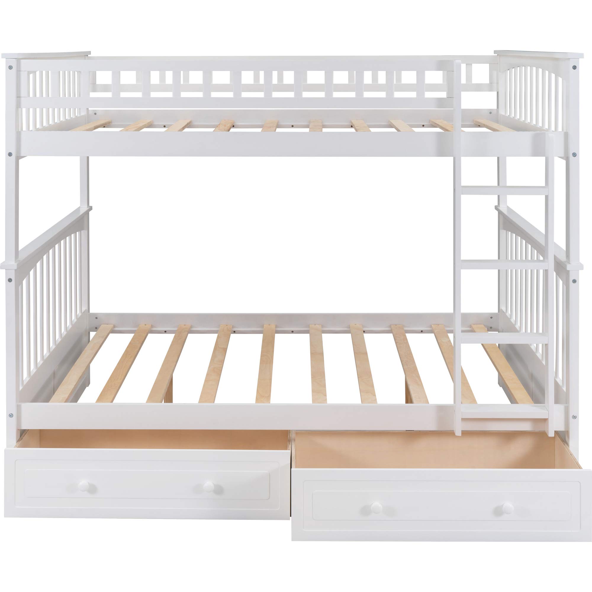 Solid Wood Full Over Full Bunk Bed with Storage Drawers & Ladder - Convertible to Twin Daybeds for Kids & Guest Rooms