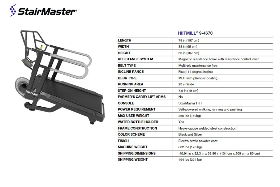 Stairmaster HIITMill Treadmill - High Intensity Interval Training Machine for Home Gym | Perfect for Cardio Workouts, Weight Loss & Fitness Training