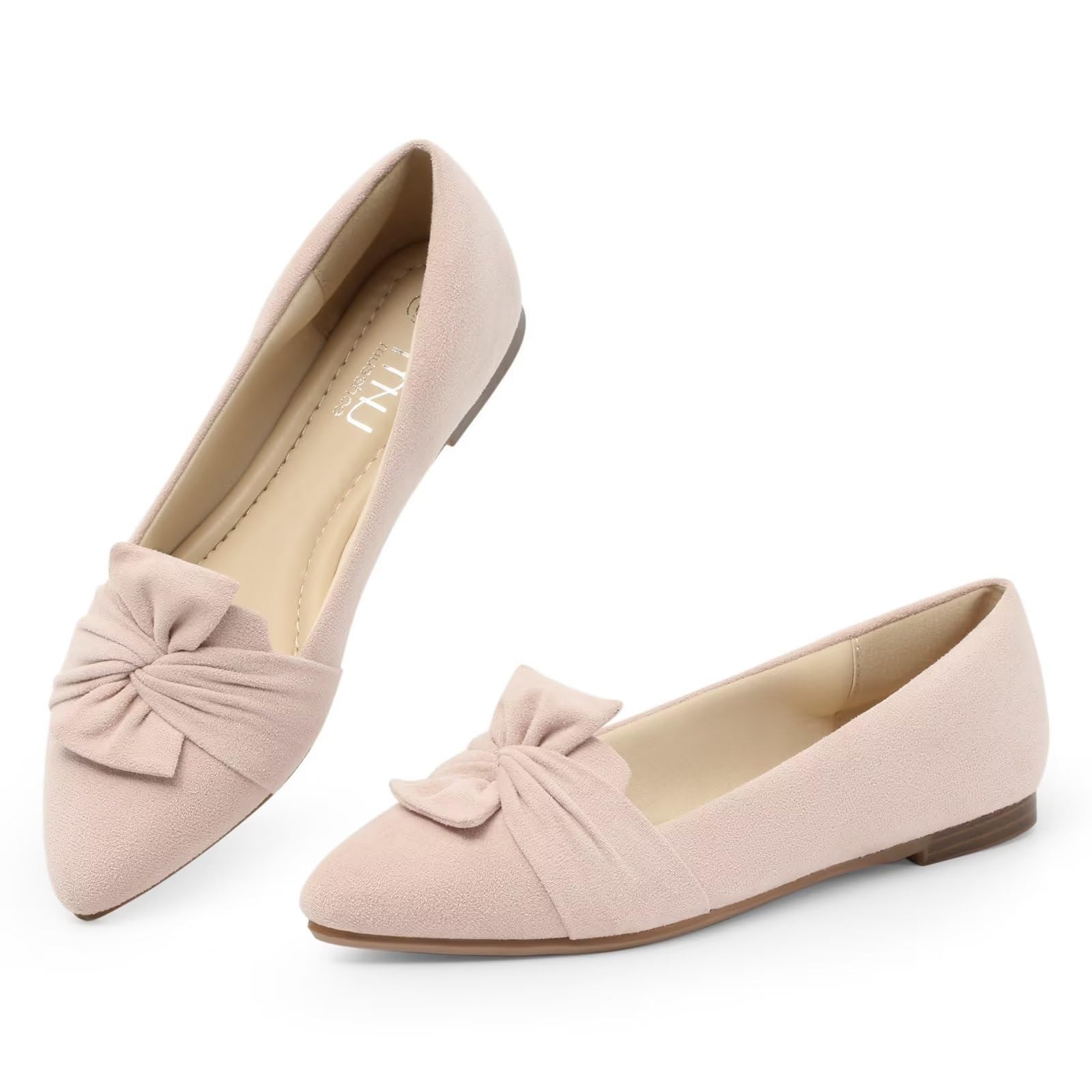 MUSSHOE Women's Pointed Toe Ballet Flats - Elegant Bowknot Dress Shoes for Women - Comfortable Slip-On Flats for Work, Office, and Special Occasions