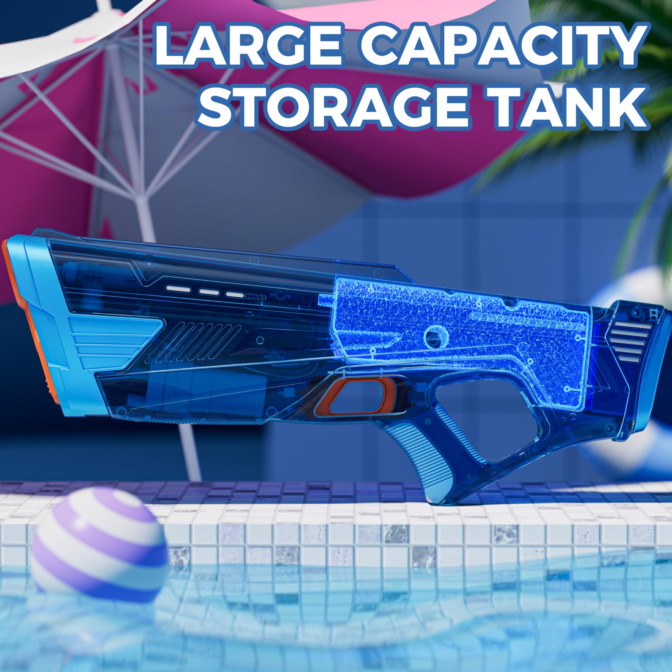 2 Pack High-Powered Automatic Electric Water Guns for Adults & Kids - Long Range 28-32 FT, 100 Shots, Rechargeable Water Blaster (Transparent Black+Blue) - Perfect for Pool Parties, Beach Games & Summer Outdoor Activities