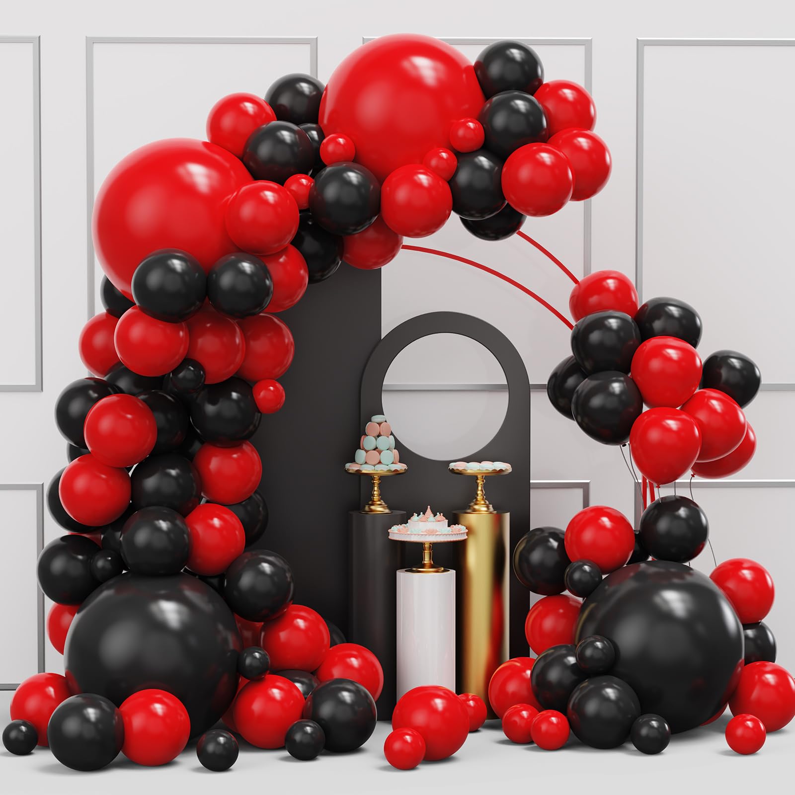 Red and Black Balloons Garland Arch Kit - 134pcs Graduation Birthday Party Decorations with Various Sizes - Perfect for Anniversary, BBQ, Casino Night, New Year Celebrations & Special Events