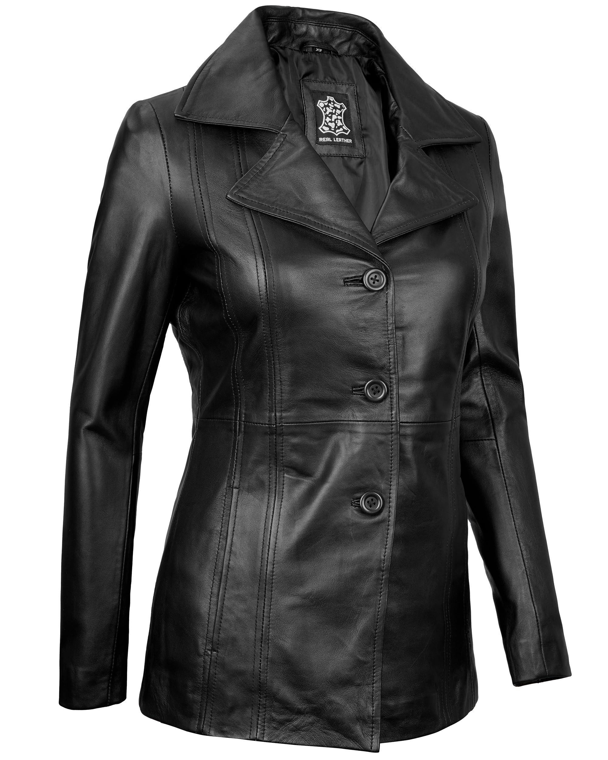 Genuine Lambskin Leather Blazers for Women - Business Casual Blazer Jackets for Office & Evening Wear - Premium Women's Leather Blazers for Work & Special Occasions