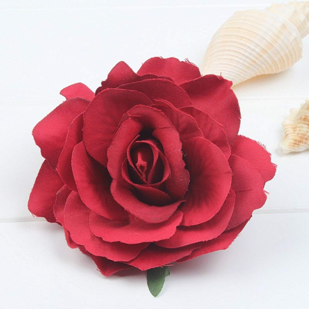 Halloween Rose Hair Clips - 5 Pack Burgundy Red Rose Barrettes for Women | Fashion Hair Accessories for Party, Cosplay, Wedding & Costume | Handmade Floral Hairpins & Brooches for Decoration & Gifts