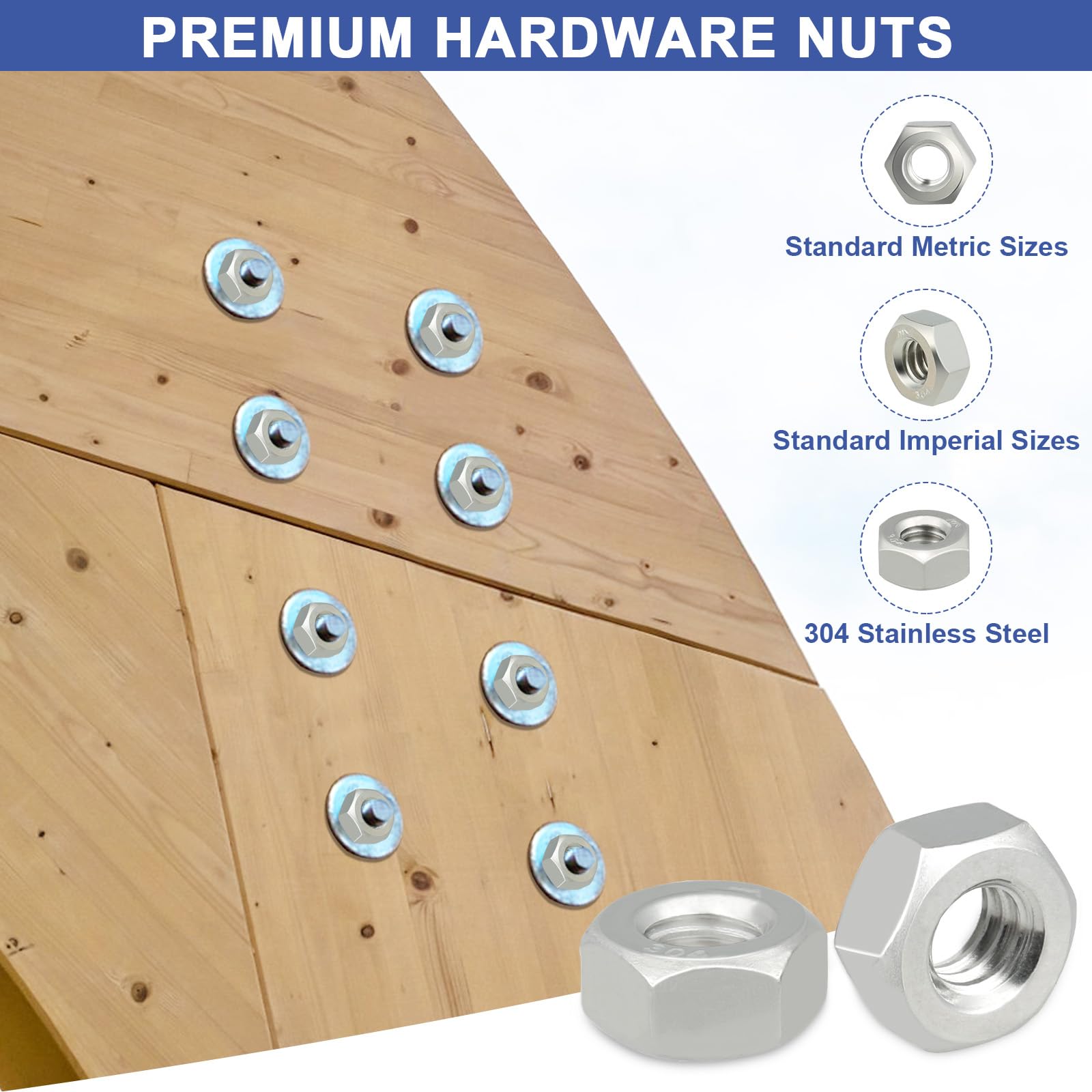 Stainless Steel M3 Hex Nuts 200 Pack - Coarse Thread Hexagon Hardware Nuts for Professionals, Repairmen & DIY - Perfect for Machinery, Automotive Repairs & Home Improvement Projects