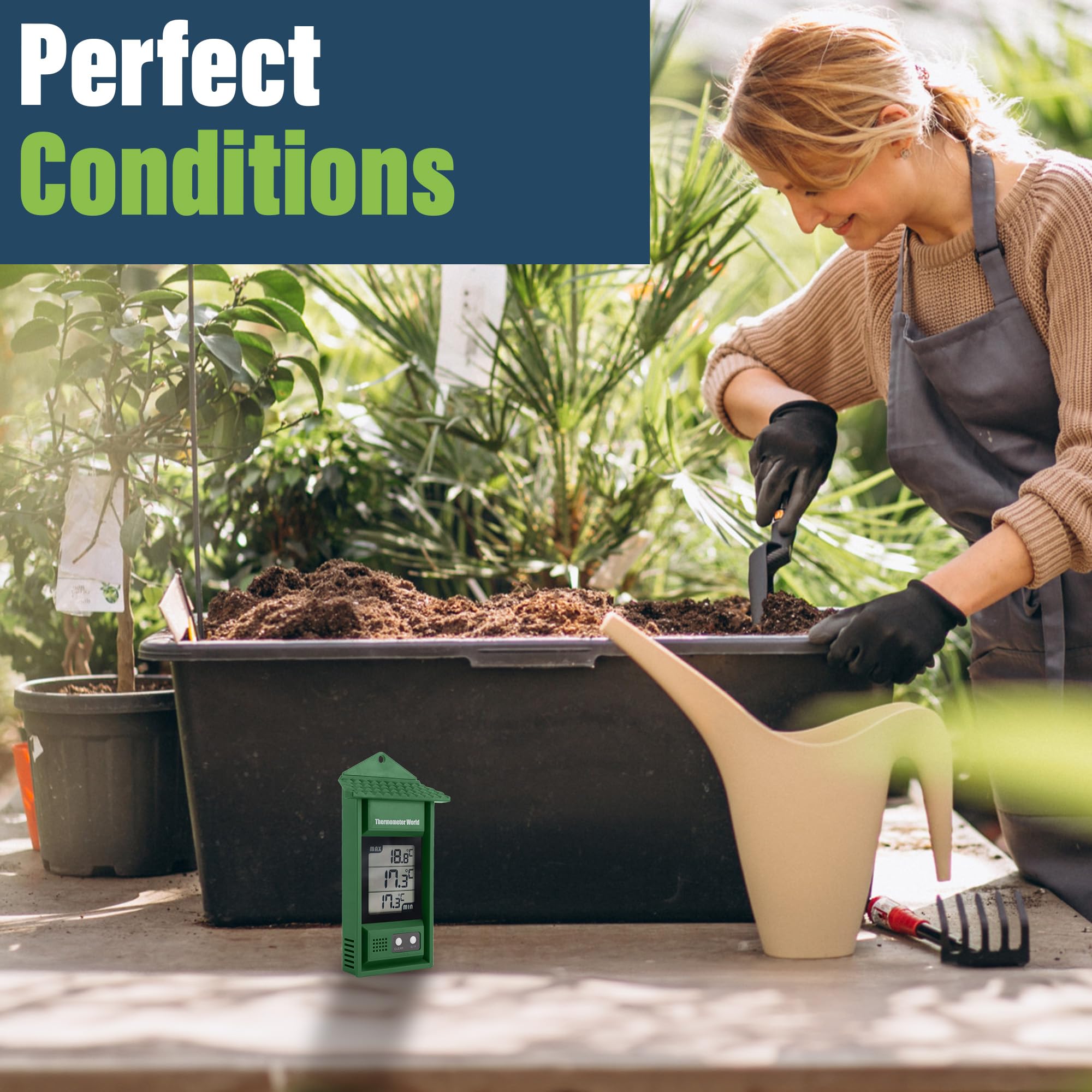 Digital Greenhouse Thermometer with Max/Min Memory - Accurate Hi-Lo Temperature Monitor for Indoor/Outdoor Greenhouses - Perfect for Plant Growth, Hydroponics & Gardening Accessories