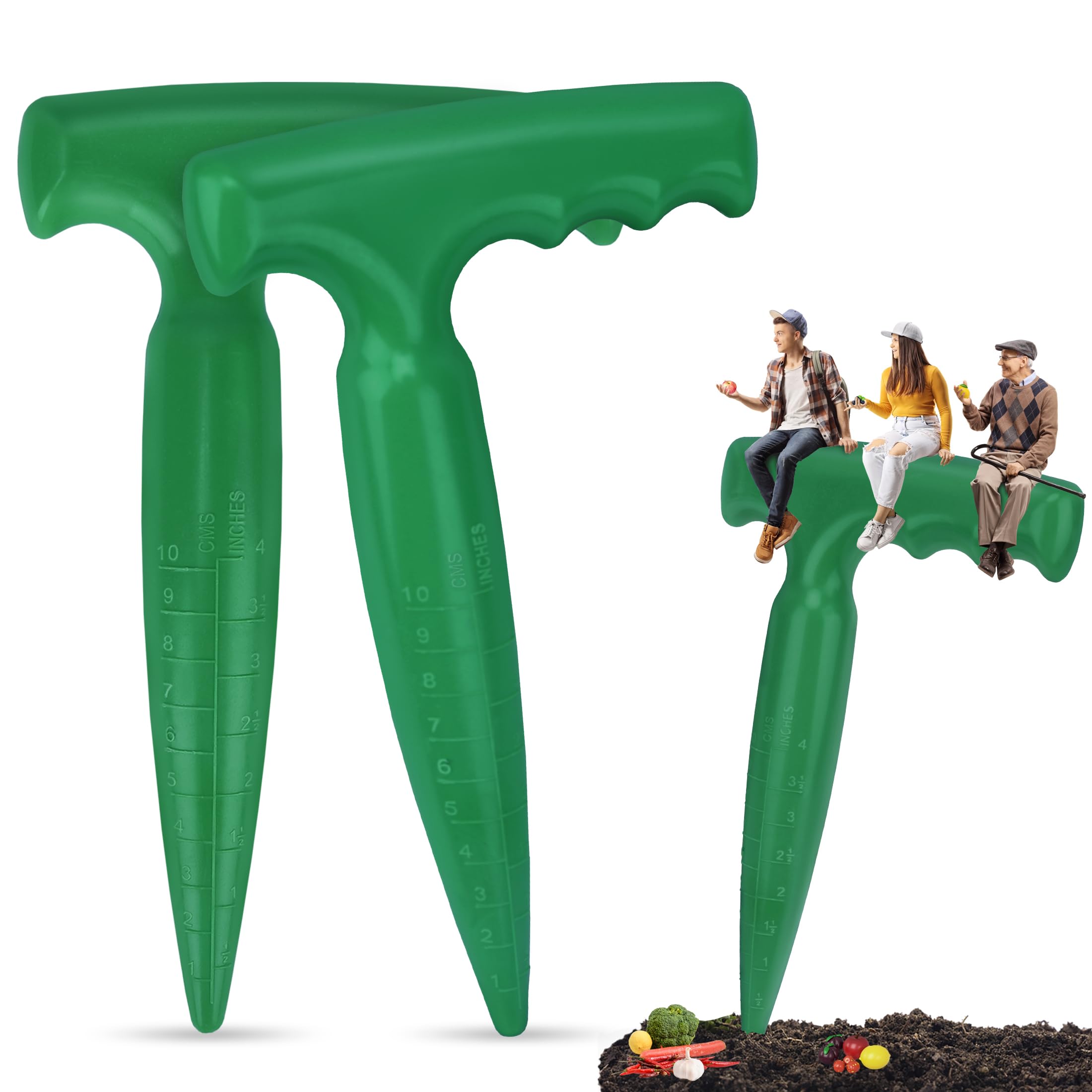 2 Pack Green Plastic Bulb Planting Tools - 6.9 Inch Seed Dibber with Measurement Marks & Comfortable Handle - Perfect for Planting Bulbs, Sowing Seeds & Gardening - Ideal for Home Garden, Flower Beds & Vegetable Patches