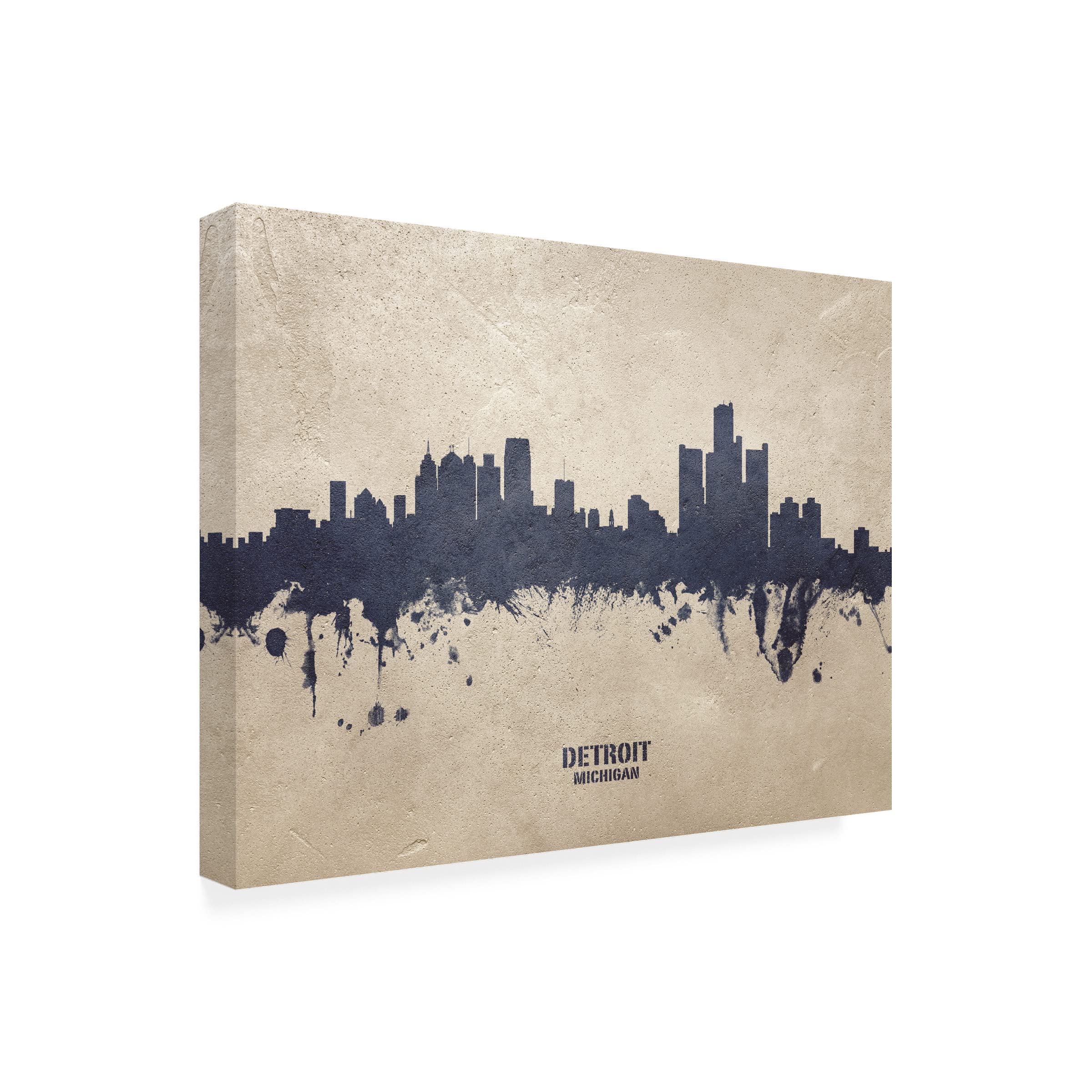 Michael Tompsett Detroit Michigan Skyline Concrete Canvas Art Print - Modern Cityscape Wall Decor for Living Room, Office & Home