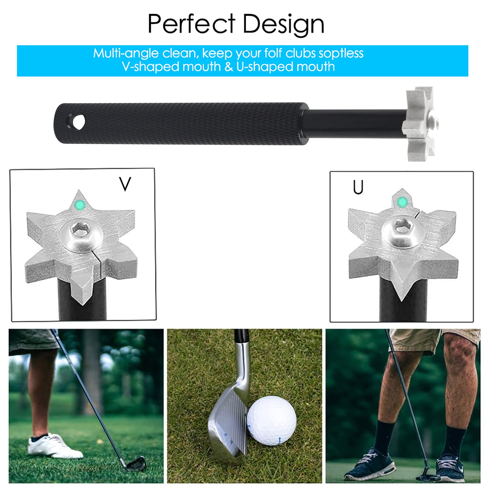 VIPMOON Golf Club Groove Sharpener Tool - Premium Golf Brush & Groove Cleaner with Retractable Zip-line Aluminum Carabiner | Wedge & Iron Groove Sharpener for U & V-Grooves | Essential Golf Accessories for Men | Perfect for Driving Range Practice & Course Maintenance