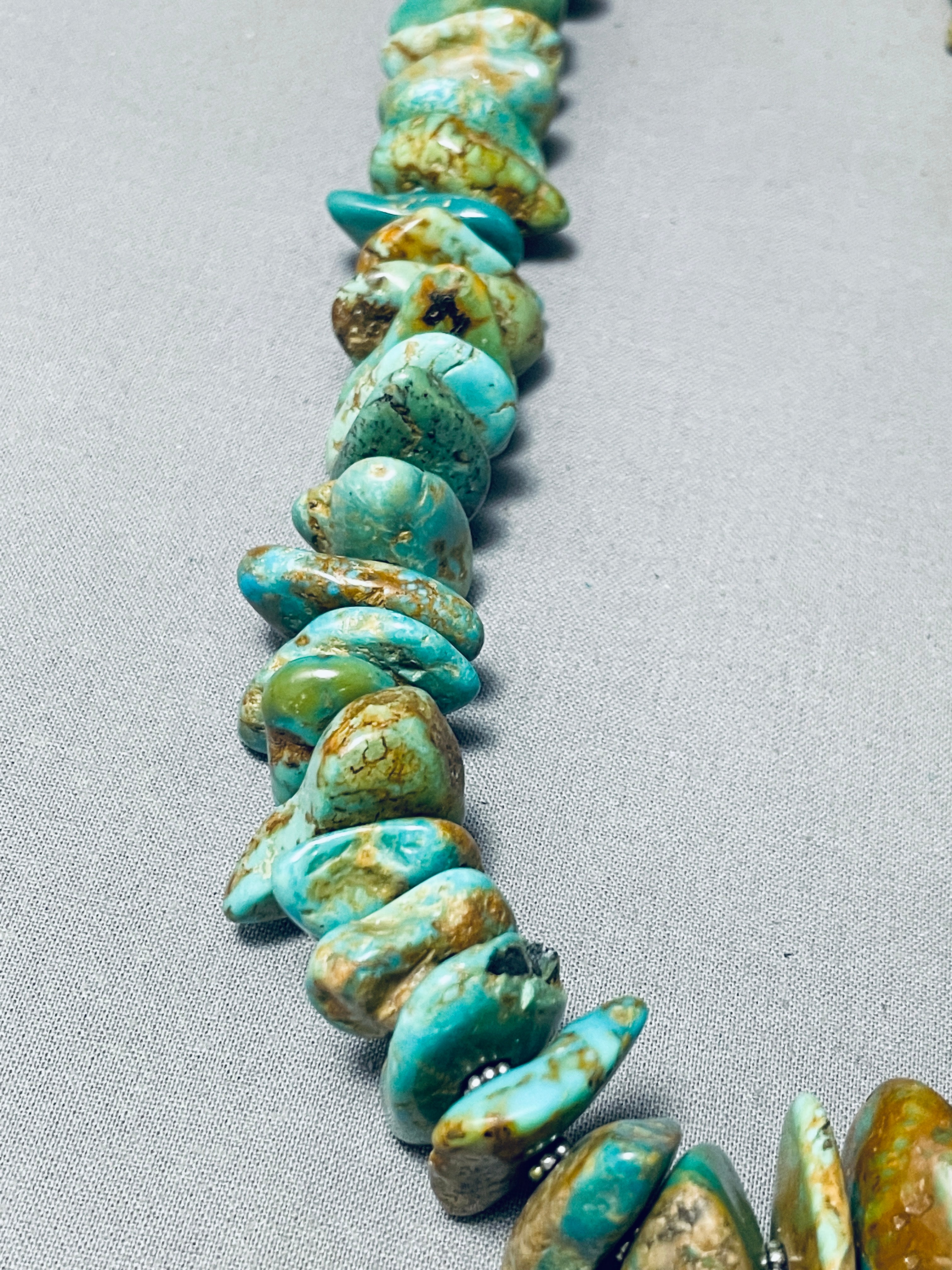 200 Gram Chunky Dunky Native American Navajo Green Turquoise Sterling Silver Necklace - Handmade Jewelry for Women, Boho Chic Accessory for Festivals & Special Occasions