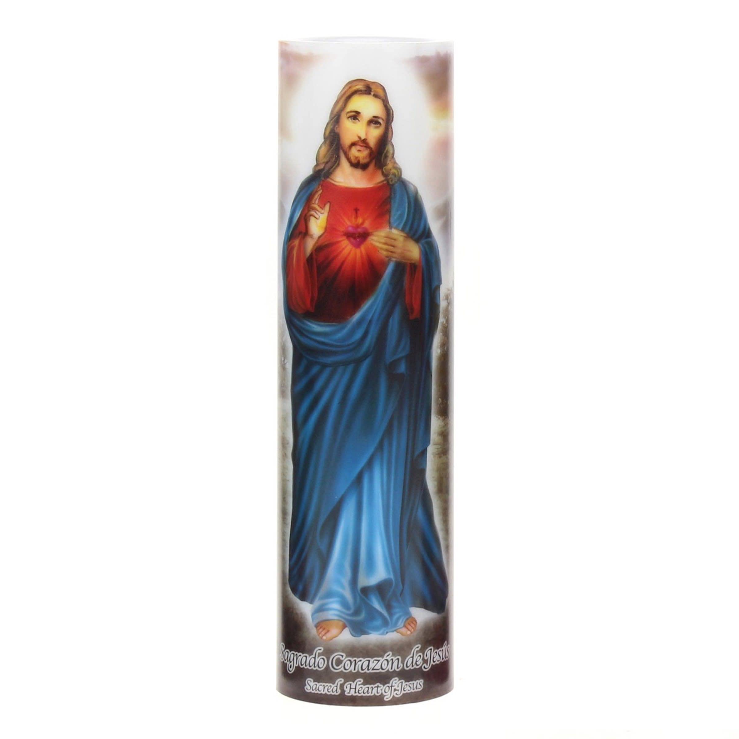 Stonebriar Flameless LED Jesus Prayer Candle with Auto Timer - 8 Inch Religious Devotional Candle for Home Altar, Church Decor & Spiritual Meditation