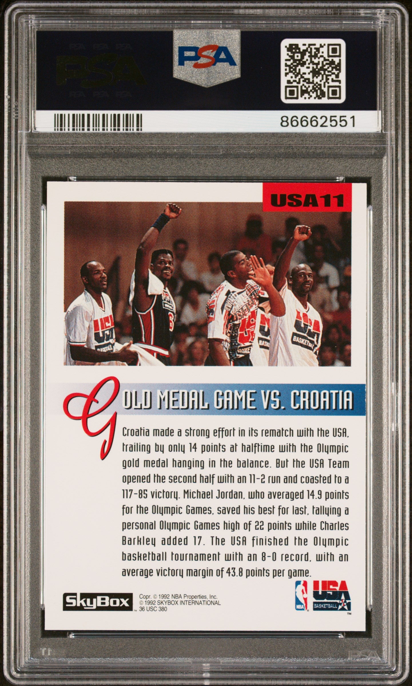 1992 Skybox Olympic Team Michael Jordan #USA11 PSA 9 Graded Basketball Card - Collectible Sports Memorabilia for NBA Fans & Card Investors