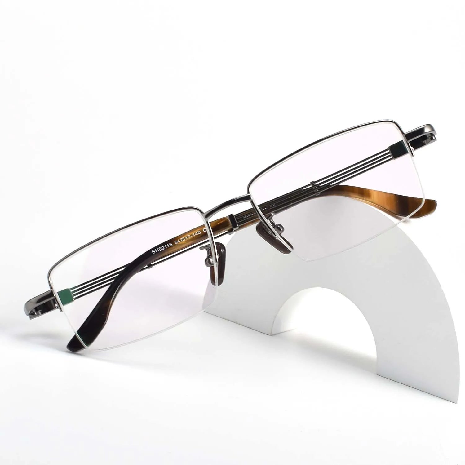 Unisex Black Semi-Rimless Square Titanium Eyeglasses Frame 80116 - Lightweight & Durable for Work, Reading & Fashion