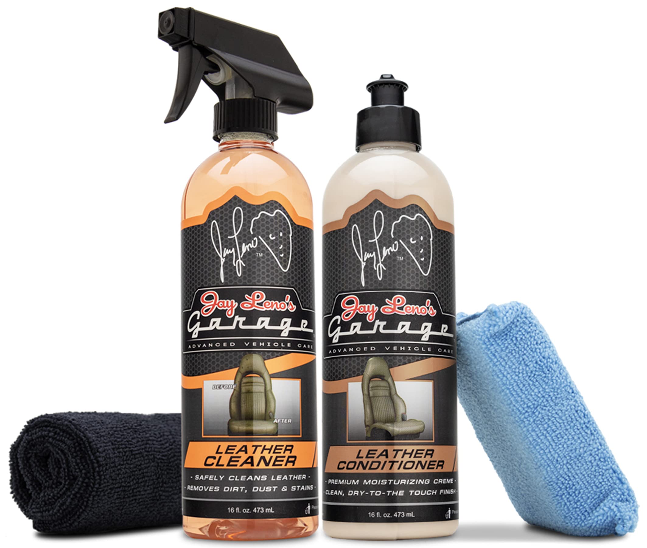 Jay Leno's Premium Leather Treatment Kit - Car Seat Conditioner & Protector for Cars, Furniture & Bags | Restores & Protects Genuine Leather | Ideal for Auto Interiors, Couches & Leather Accessories