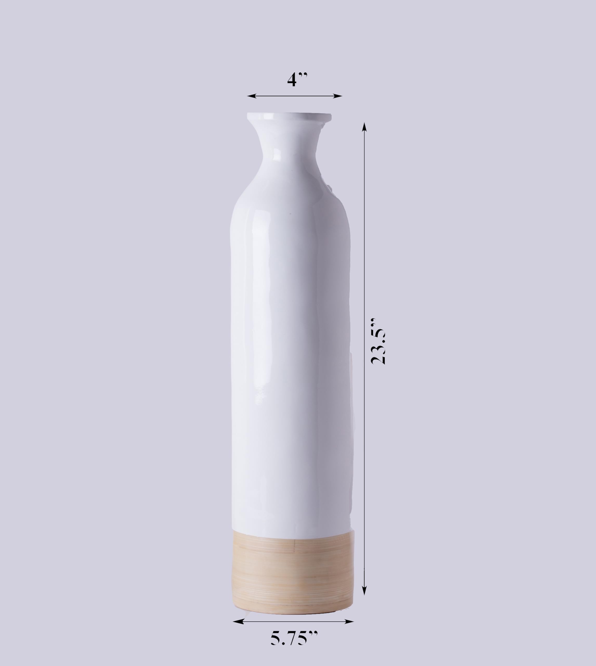 Elegant Black & White Tall Cylinder Bamboo Floor Vases - Glossy Lacquer & Natural Finish - 31