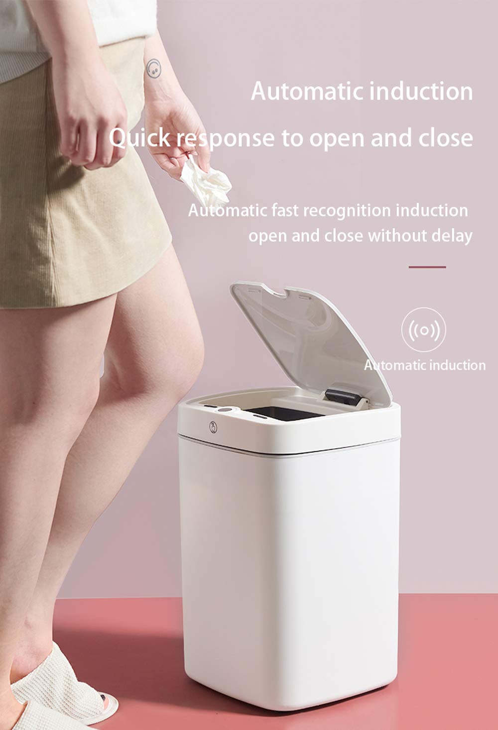 Automatic Sensor Trash Can - 4.7 Gallon Touchless Metal Garbage Bin with Pearl White Finish for Office, Bathroom & Kitchen - Hands-Free Waste Disposal Solution