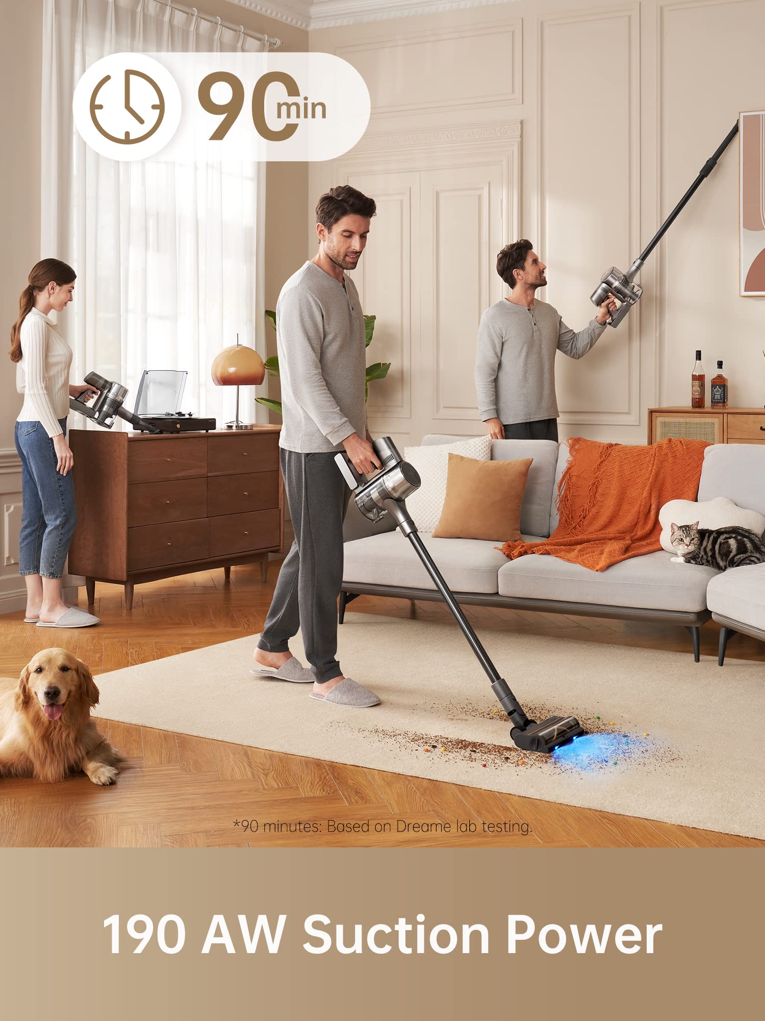 dreame R20 Cordless Vacuum Cleaner - Powerful Stick Handheld Vacuum with Dual Brush Heads, 90 Min Runtime, Rechargeable for Hard Floors, Carpets & Pet Hair | Ideal for Home Cleaning, Quick Pickup & Pet Owners