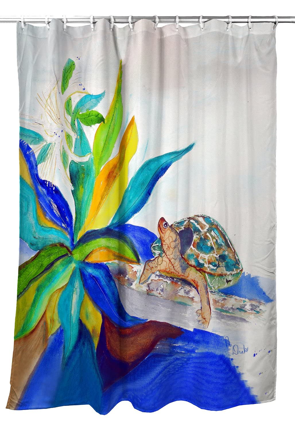 Betsy Drake Turtle & Lily Waterproof Shower Curtain - Elegant Bathroom Decor for Modern & Vintage Bathrooms