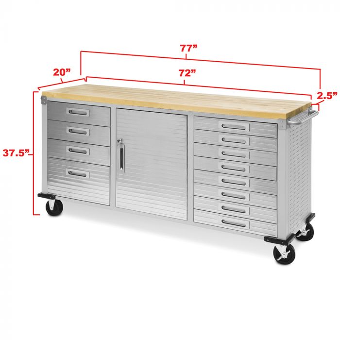 UltraHD® 12 Drawer Rolling Workbench - Heavy Duty Mobile Tool Chest with Lockable Wheels for Garage, Workshop & DIY Projects | Perfect for Mechanics, Craftsmen & Home Improvement