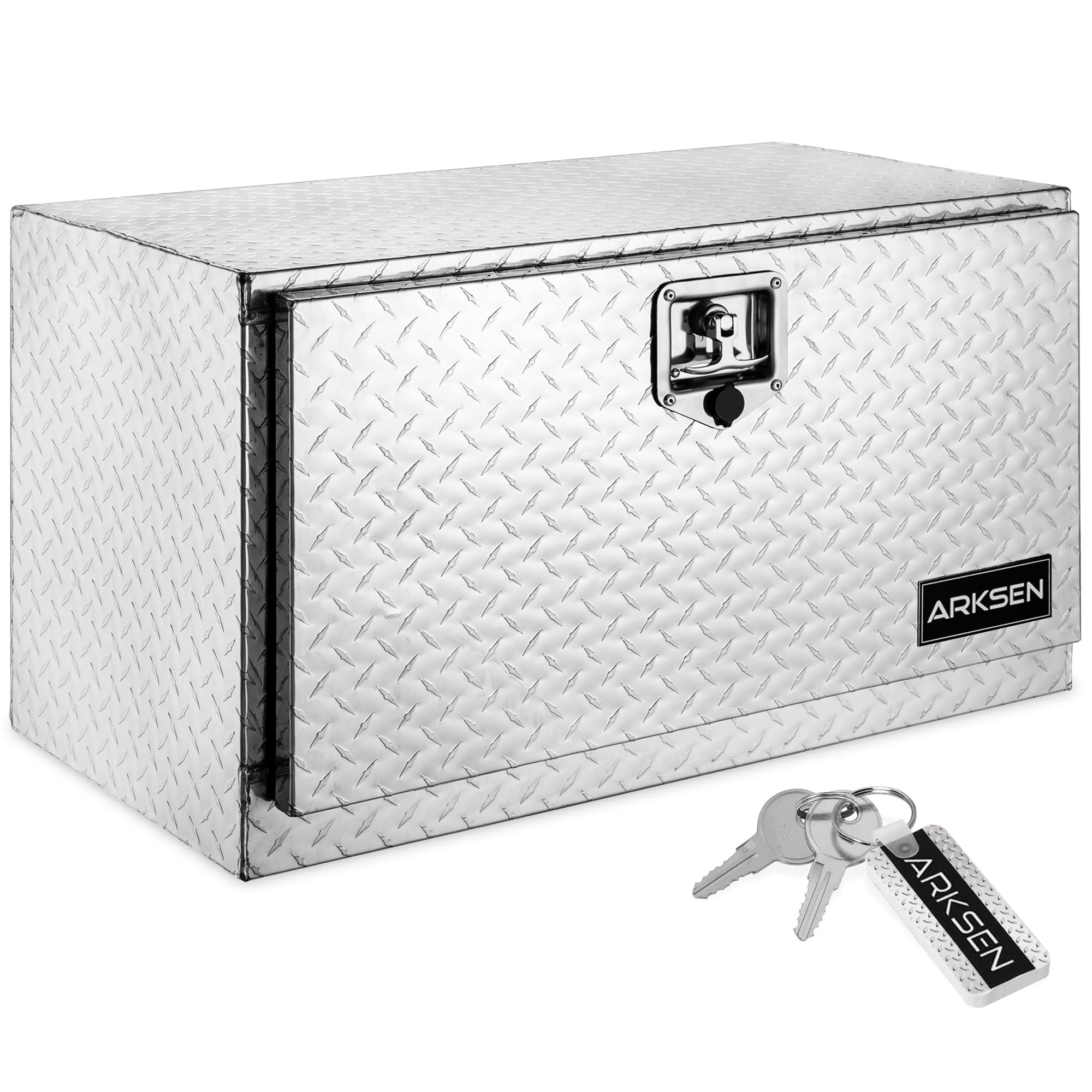 ARKSEN 30 Inch Heavy Duty Aluminum Diamond Plate Truck Tool Box - Waterproof Underbody Storage Chest with T-Handle Lock for Pickup Trucks, RV Trailers (Silver) | Secure Tool Organization for Construction & Outdoor Work