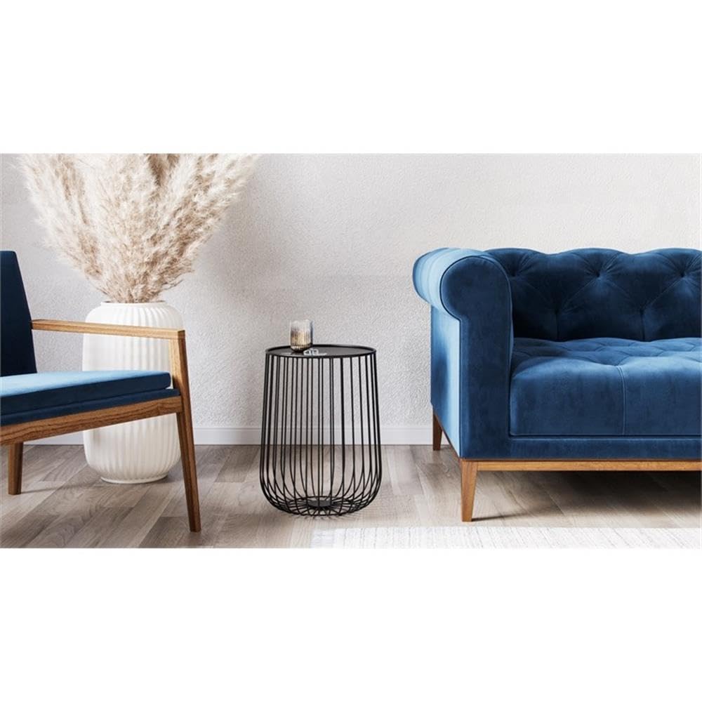 Modern Metal Cage Round Side Table - Black Glanville Design for Living Room, Bedroom & Office - Stylish End Table with Flats & Castles Aesthetic