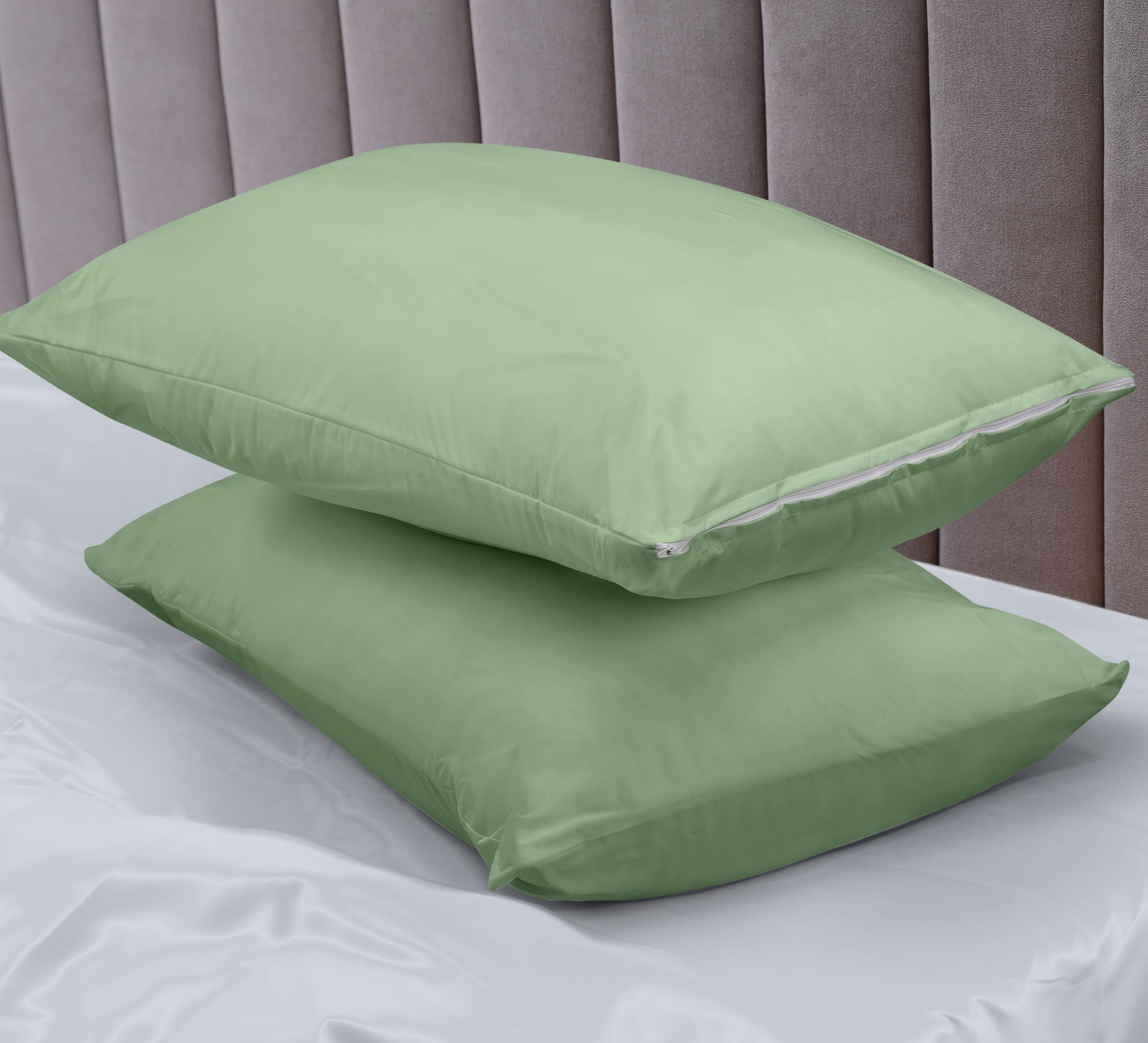 Utopia Bedding Waterproof Pillow Protectors (40 Pack, Sage) - Queen Size 20x28 Inches, Zippered Pillow Cases for Bed Bug Protection & Allergies - Ideal for Hotels, Dorms, Home Use & Travel Accessories